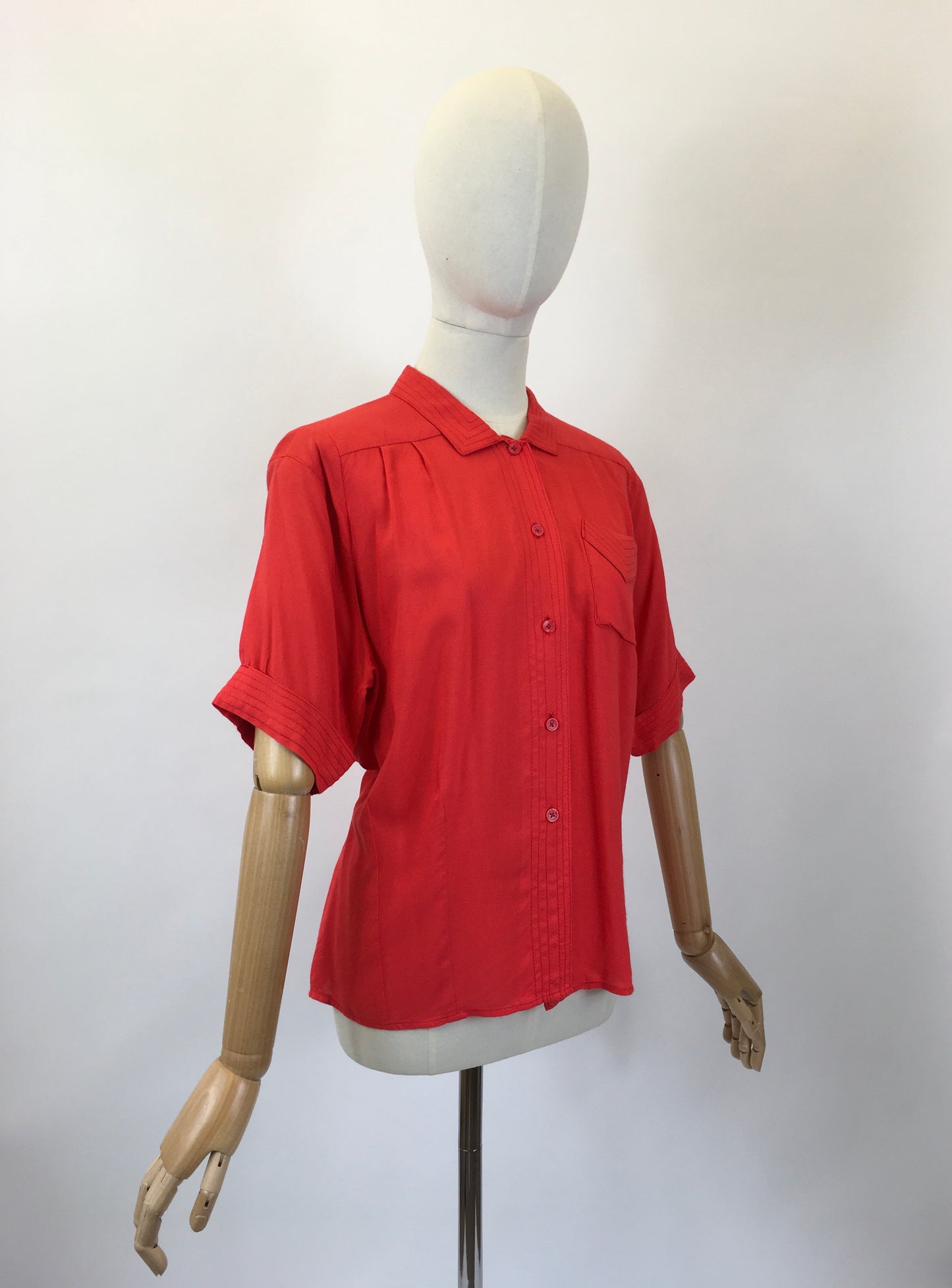 Original 1940's Fabulous Cotton Blouse - In A Lipstick Bright Red