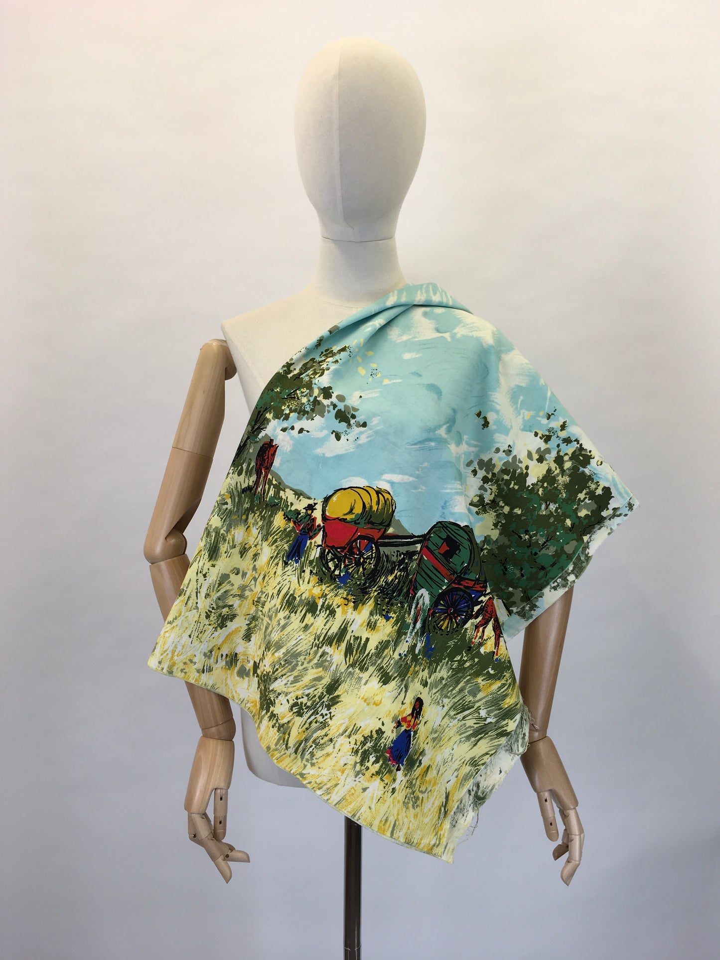 Original 1950s Novelty Cotton Fabric - Featuring Stagecoach’s, Horses, People and Landscape