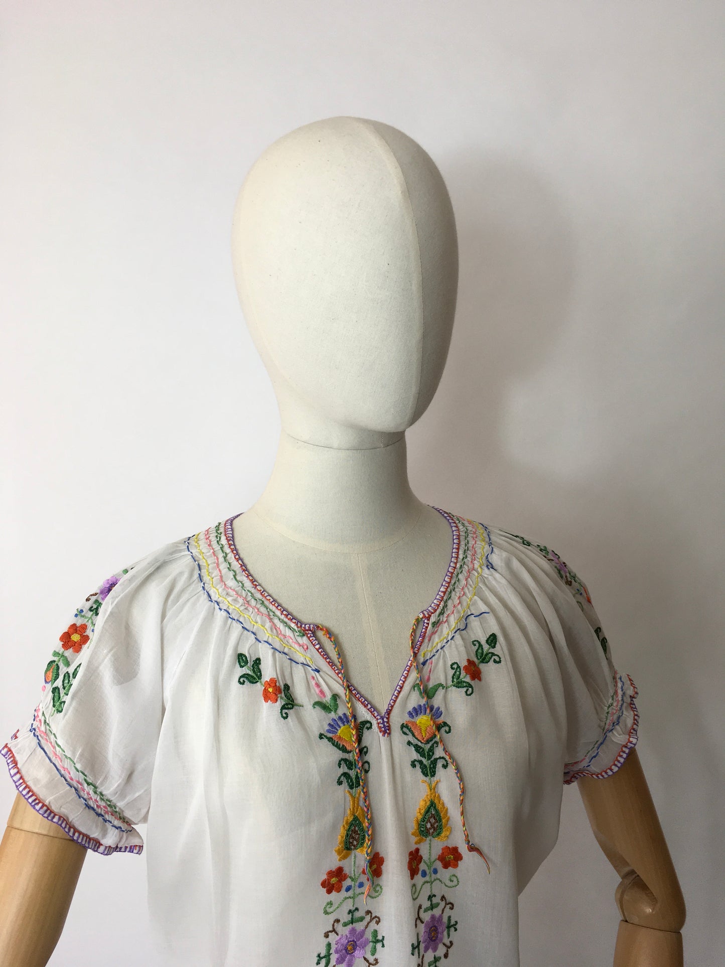 Original 1940’s Embroidered Blouse - Featuring Beautiful Embroidered Detailing in Rainbow Colours