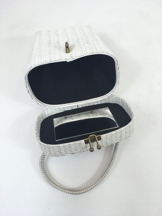 Original 1950's Sensational White Bucket Bag - With A Fabulous Straw / Weave Effect