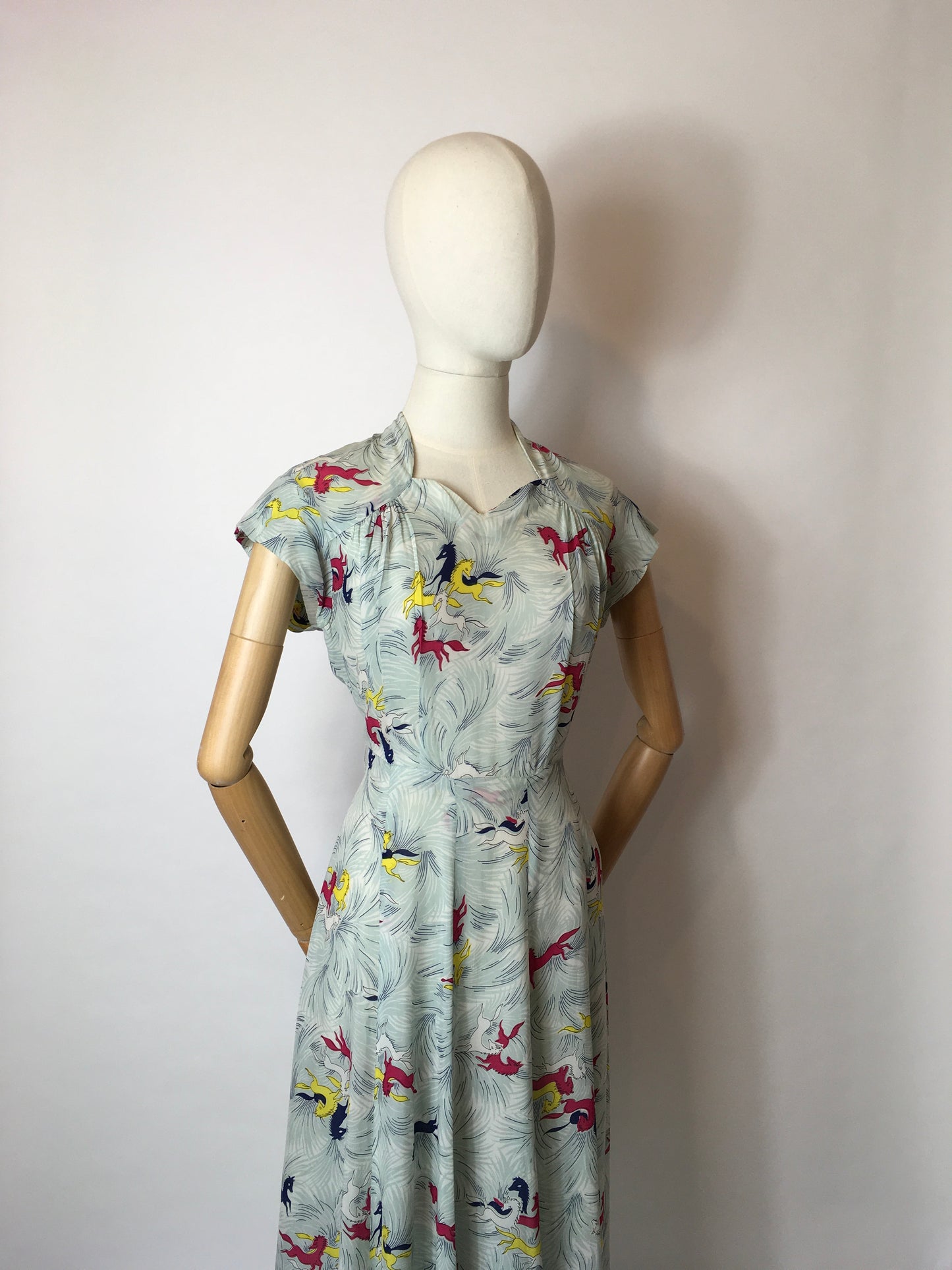 Original 1940’s Dancing Horses Print Dress - In a lovely Sheer Rayon Fabric