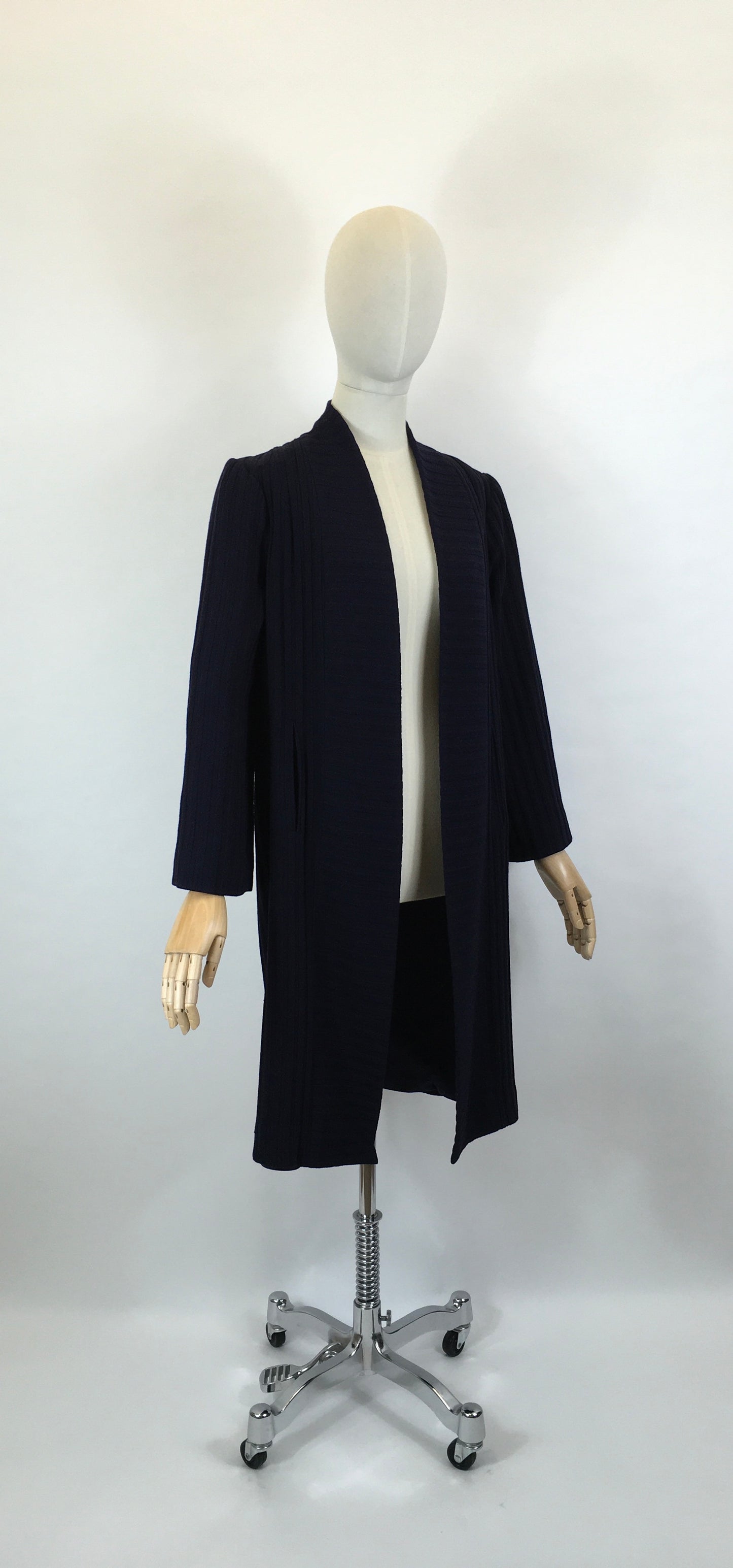 Original Mid to Late 1930’s Navy Edge to Edge Coat - In A Beautiful Woollen Textured Crepe
