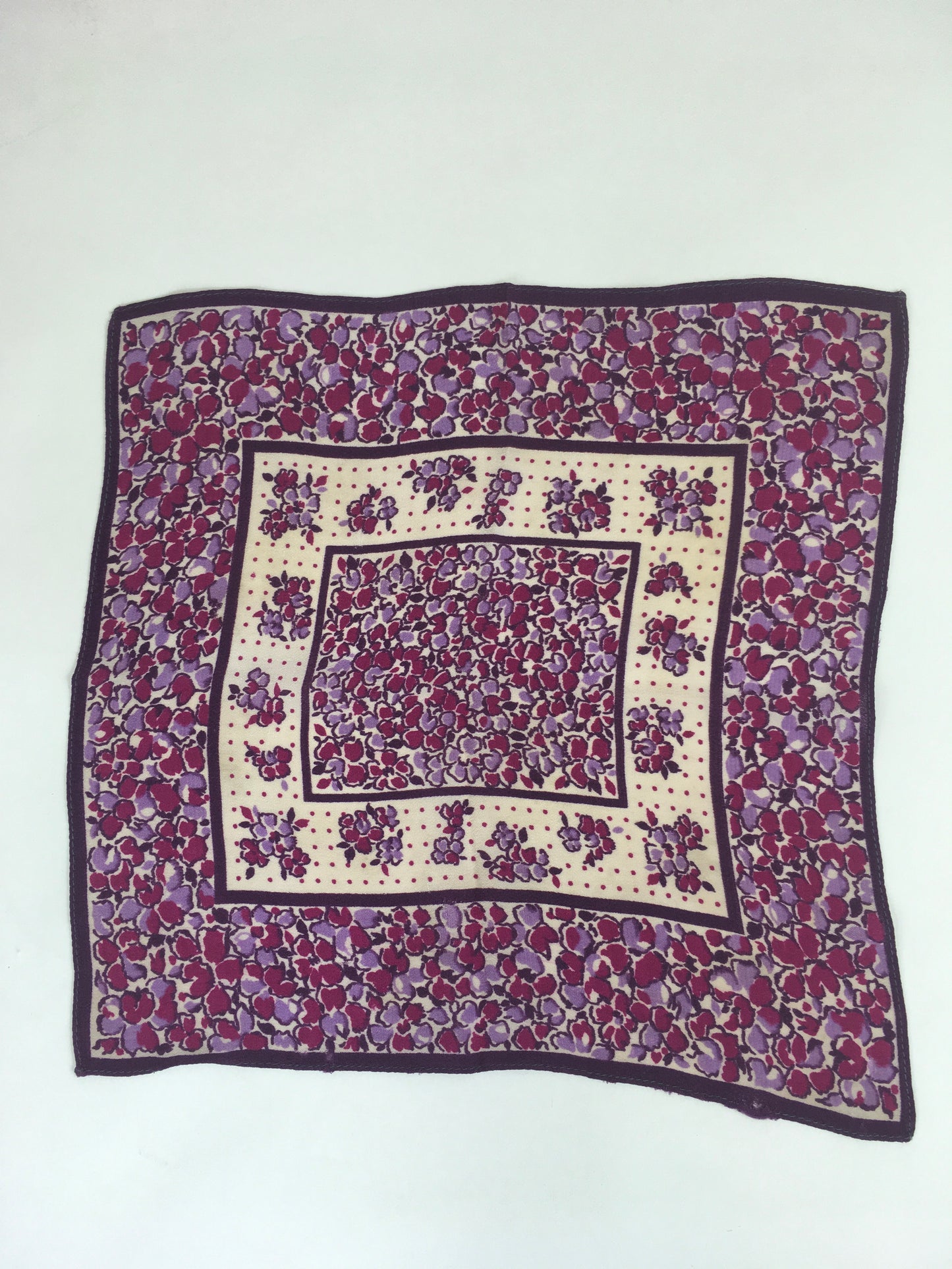 Original 1940’s Rayon Hankie - In a Mauve and Burgundy Floral