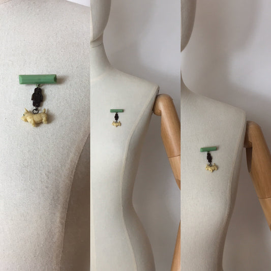 Original 1940’s War Time Dog Bar Brooch - In a Lovely Mint Green with Walking lead.
