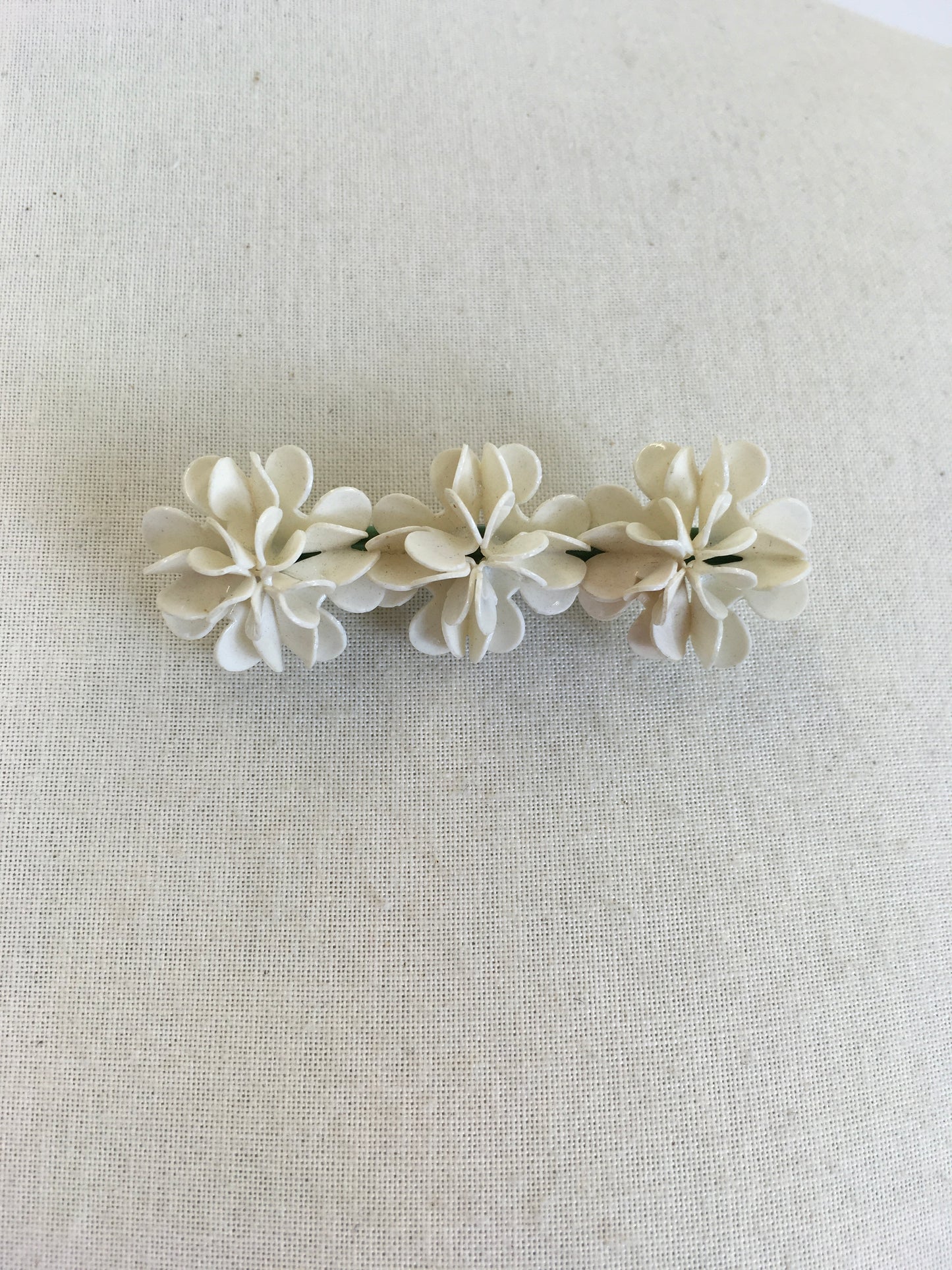 Original Late 1930’s Early 1940’s Celluloid Flora Bar Brooch - In Old White