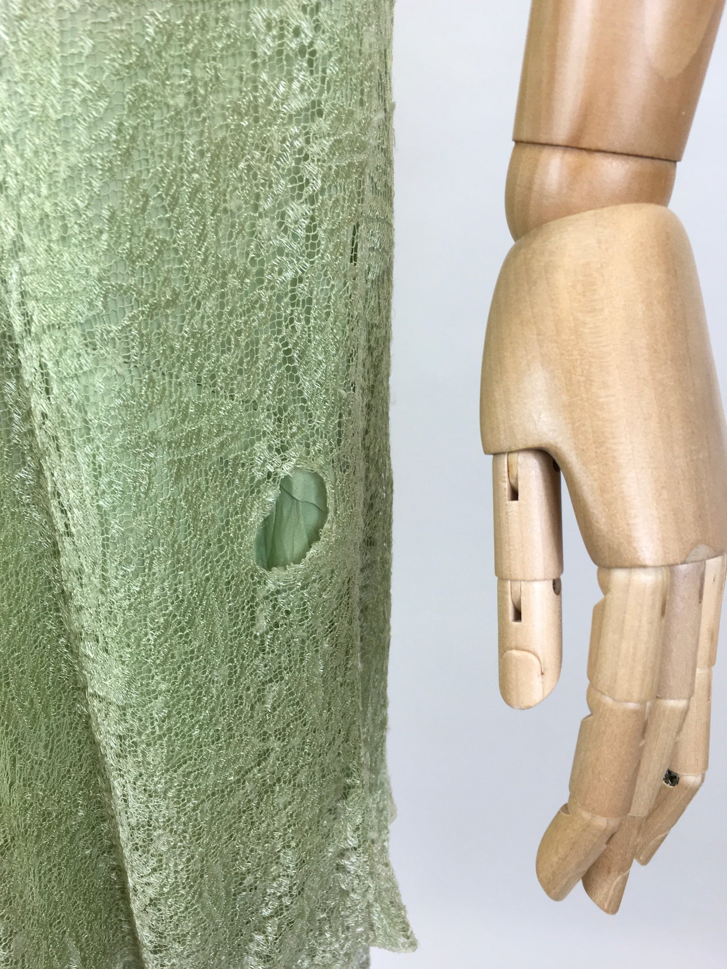 Original As Is 1920’s Stunning Soft Green Dress - In Silk & lace