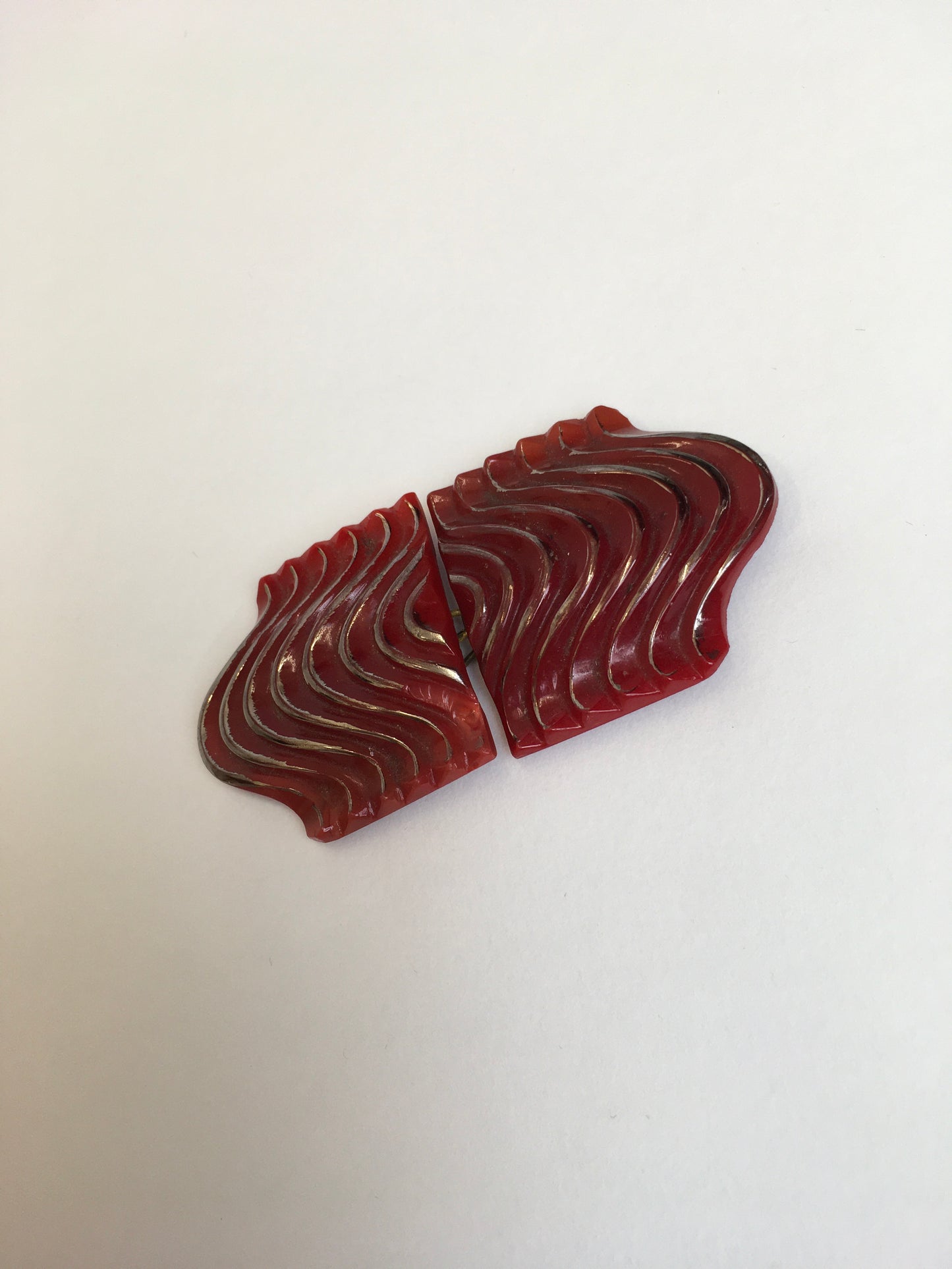 Original 1930’s Art Deco Red Glass Buckle - With Fabulous Detailing