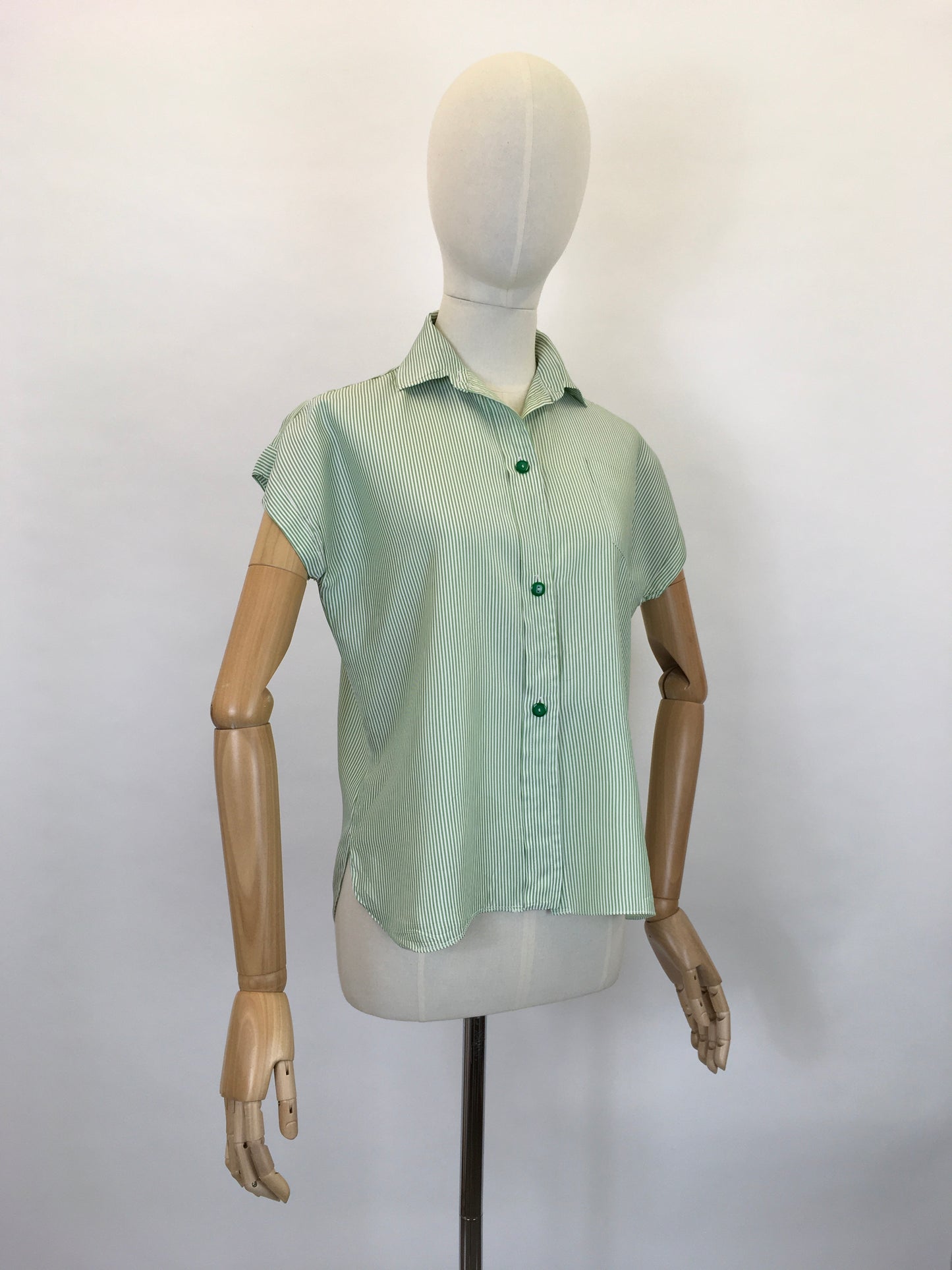 Original 1950’s Green & White Striped Blouse - By ‘ Em Cooper ‘ Label