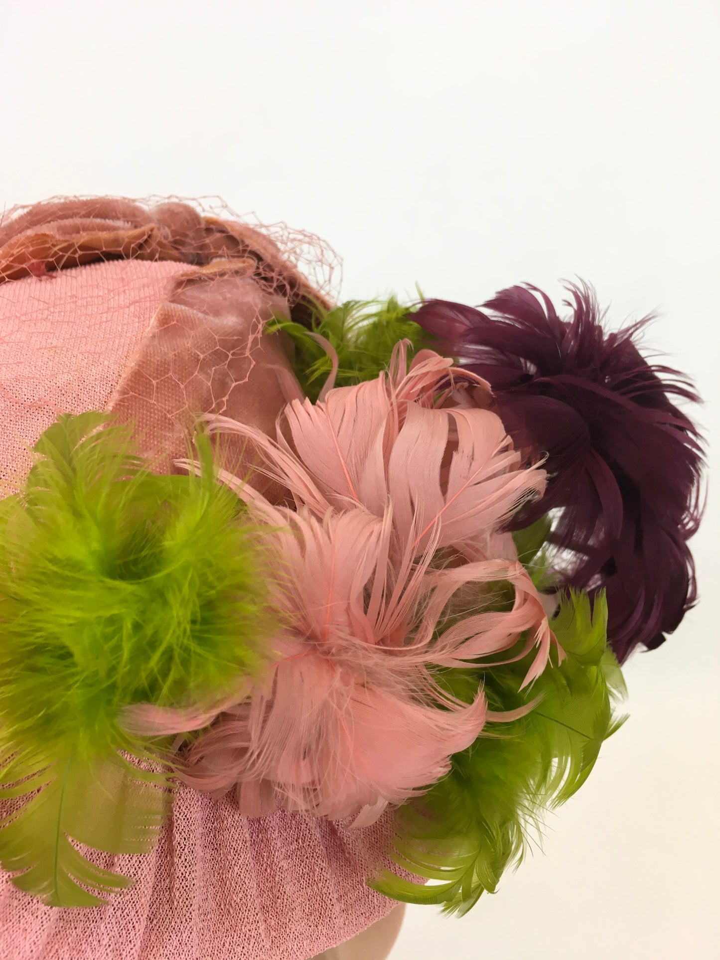 Original 1940's Sensational ' New York Creations Hat' - In Powdered Pink, Rich Wine and Zesty Lime