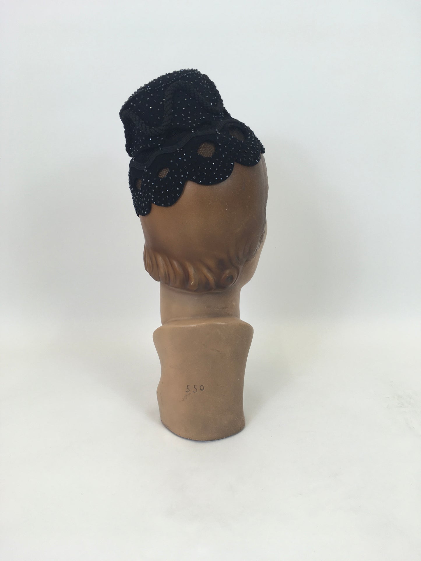 Original 1950's Fabulous Black Tilt hat - With Bugle Bead, Ric Rac and Netting Embellishment
