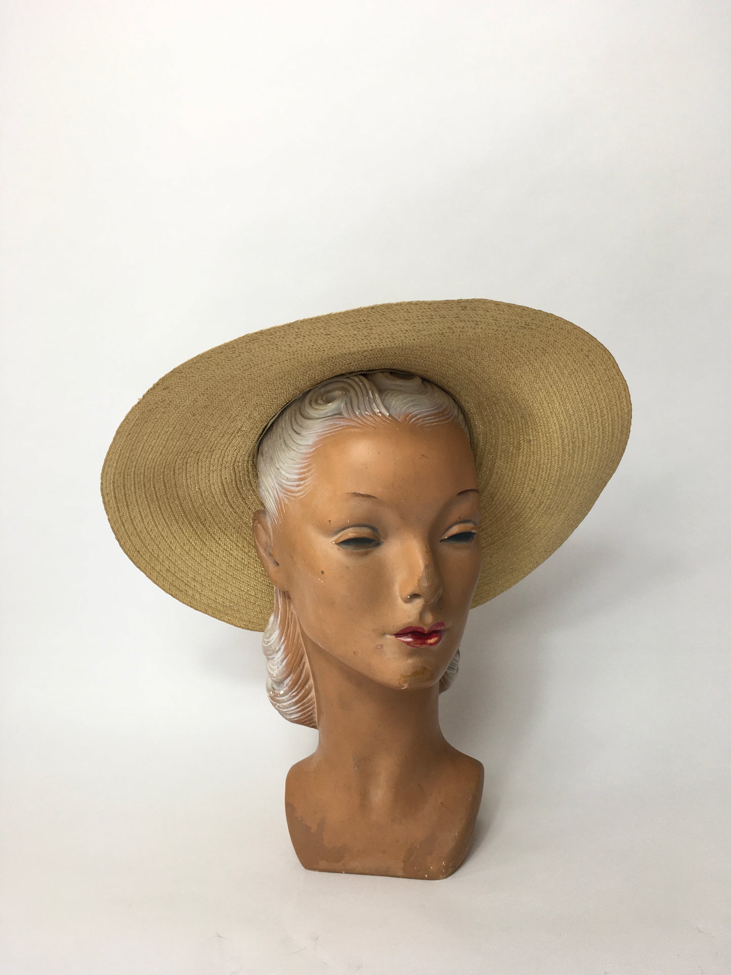 Original 1930’s Straw Hat with Brown Grosgrain Ribbon Trim - A Festival Of Vintage Fashion Show Exclusive