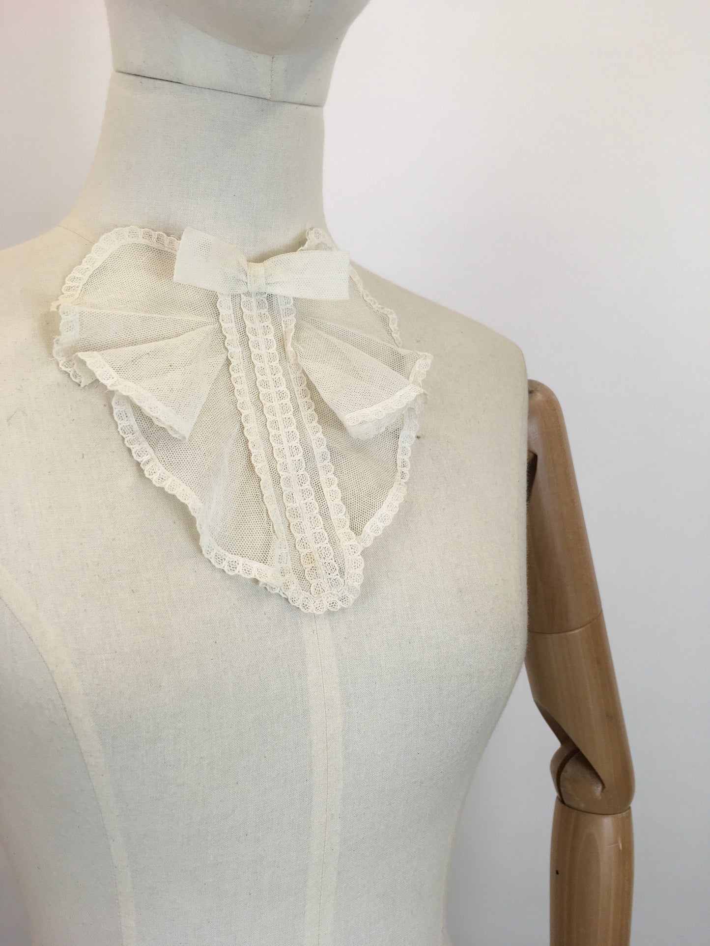 Original 1920's Fabulous Dickie - Made From A Fine Net with Lace And Bow Adornment
