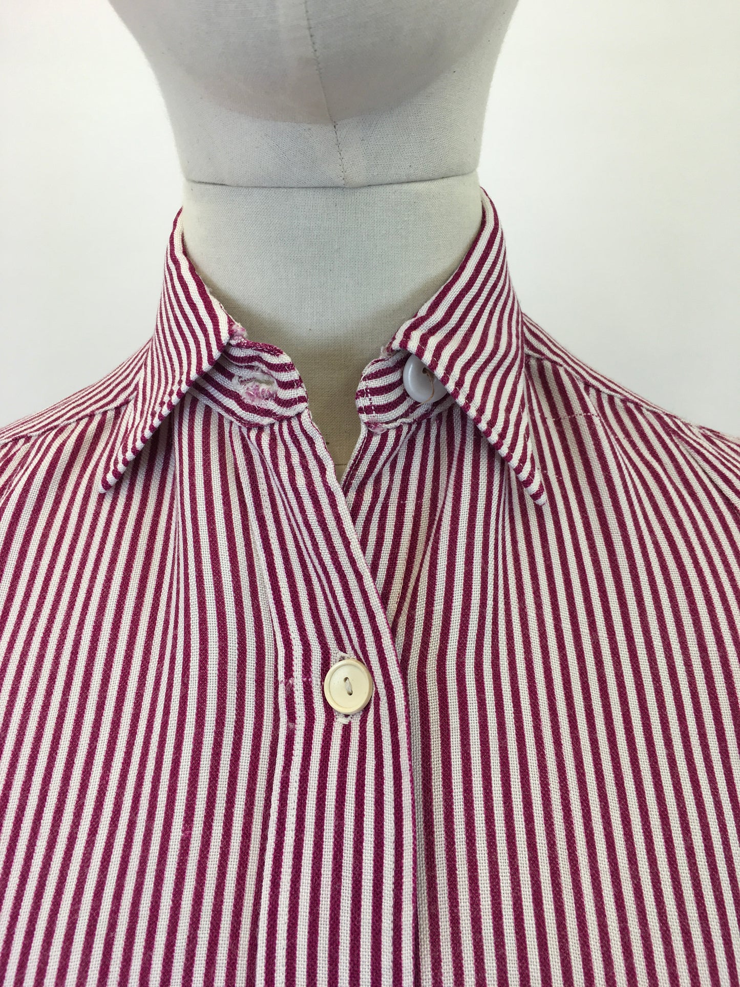Original 1940's Stunning Utility CC41 Blouse - In Maroon & White Stripe