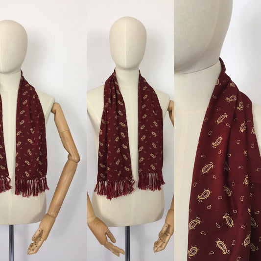 Original 1940’s Mens Scarf - In a Lovely Burgundy, Yellow & Black Paisley Print