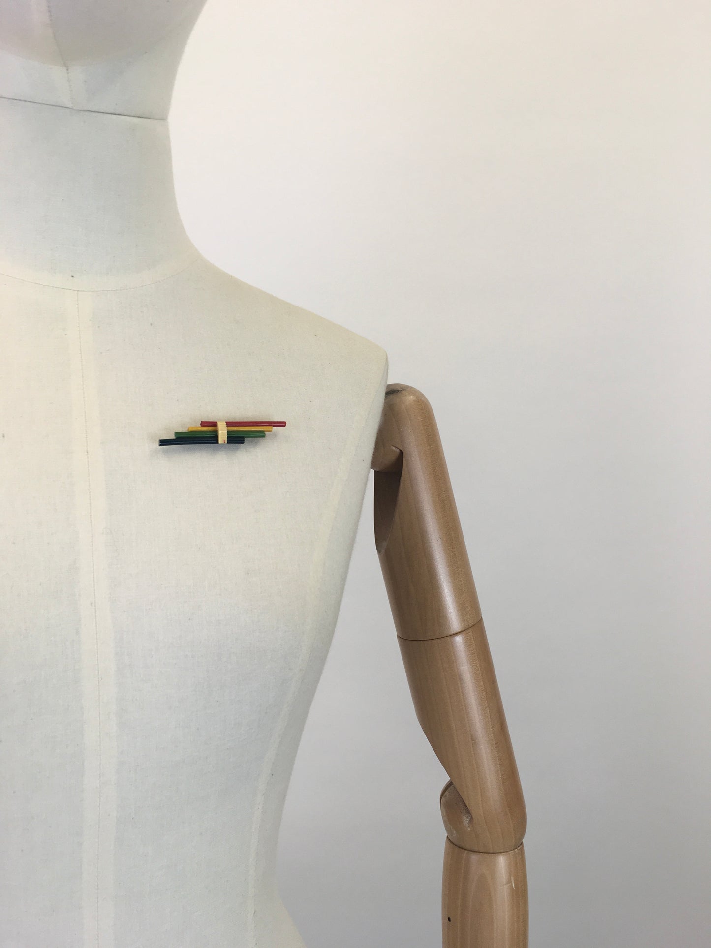 Original Stunning 1930's Celluloid Bar Brooch - In Striking Red, Yellow, Green & Blue