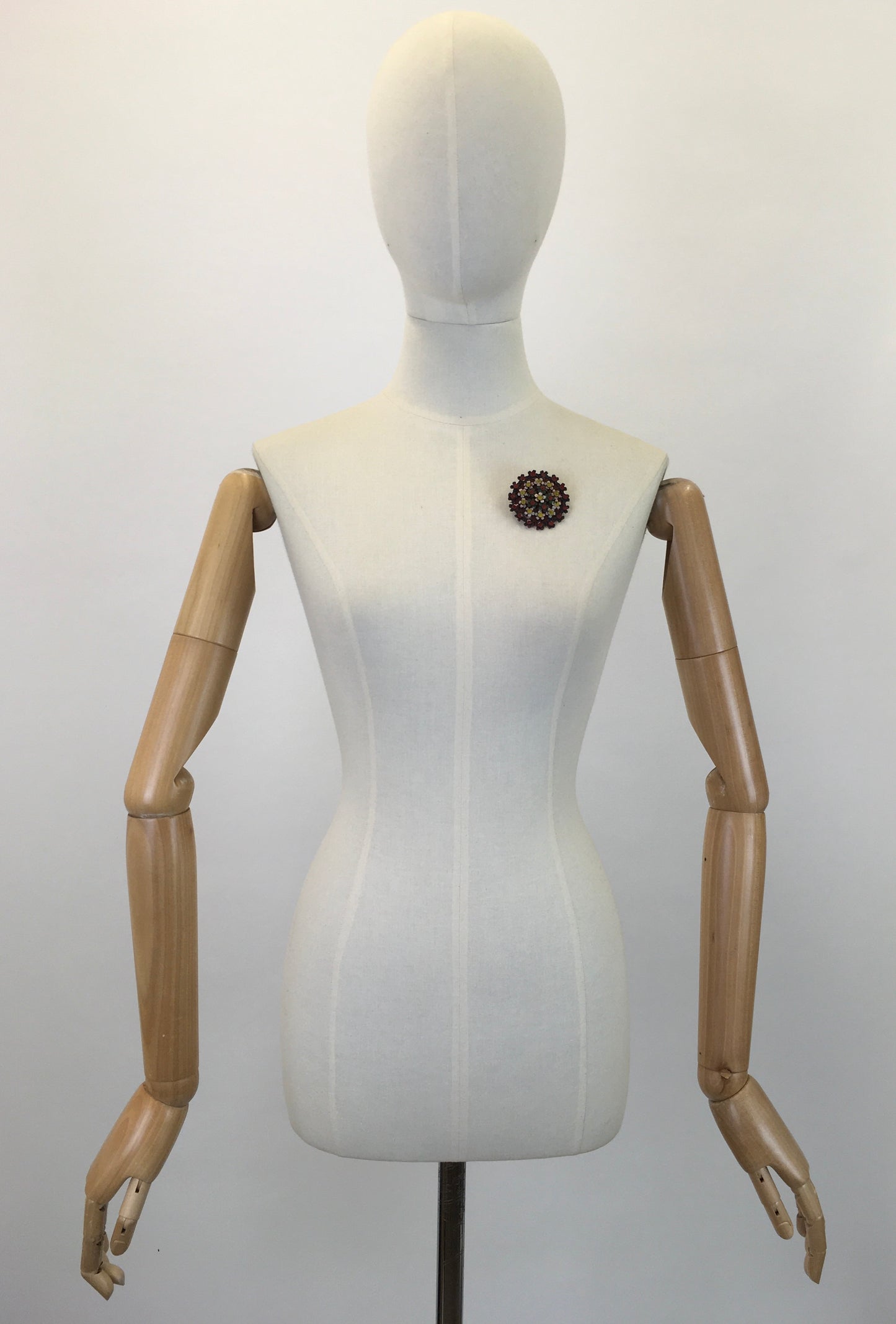 Original 1940's Exquisite Early Plastic Circular Brooch - In A Rainbow Floral Pallet