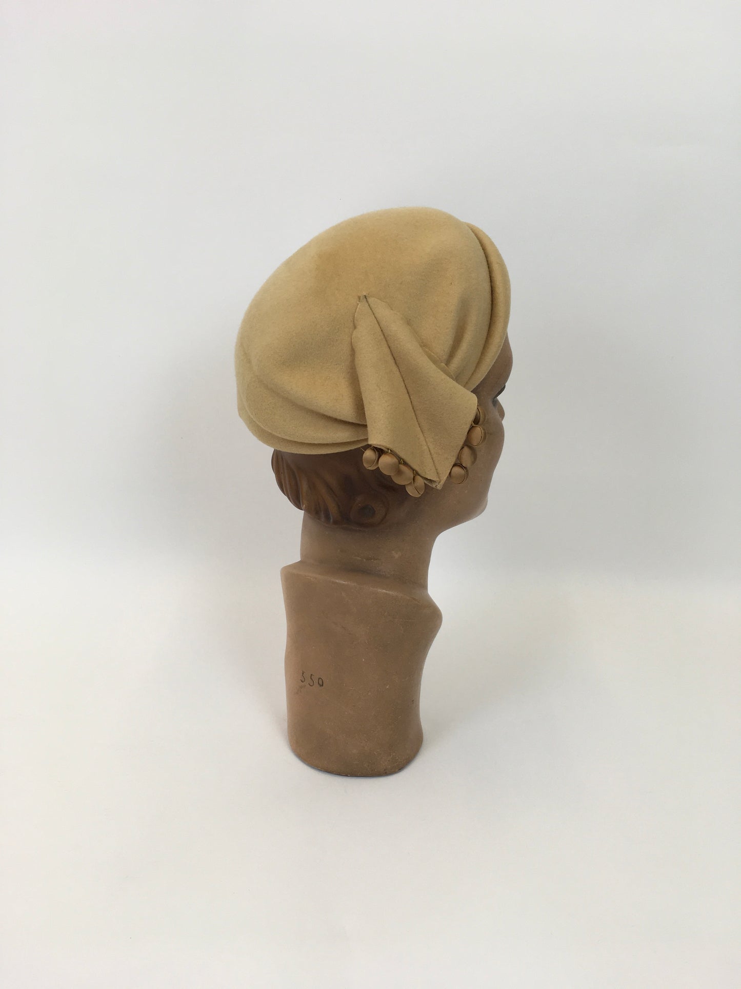 Original Late 1940’s Early 1950’s Felt Headpiece - In Light Mustard