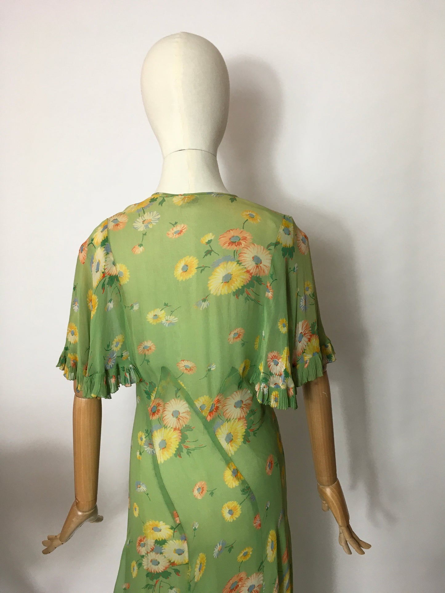 Original 1930’s Bias Cut Gown In An Exquisite Colour Pallet of Deco Green, soft blues, oranges and yellows - A Festival Of Vintage Fashion Show Exclusive