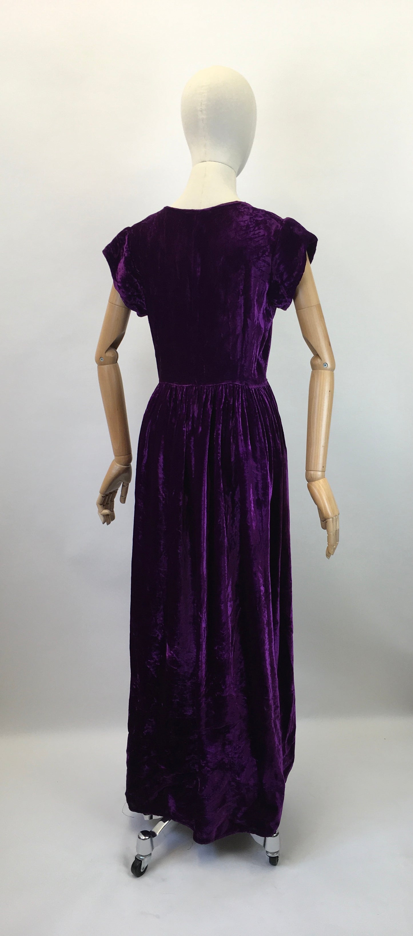 Original Late 1930's Early 1940's Silk Velvet Gown - In A Striking Cadbury Purple