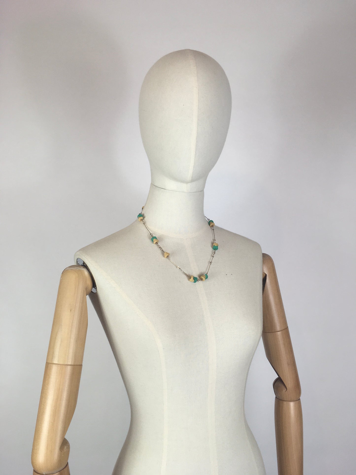 Original 1930’s Deco Necklace - In Turquoise Blue, Cream & Silver