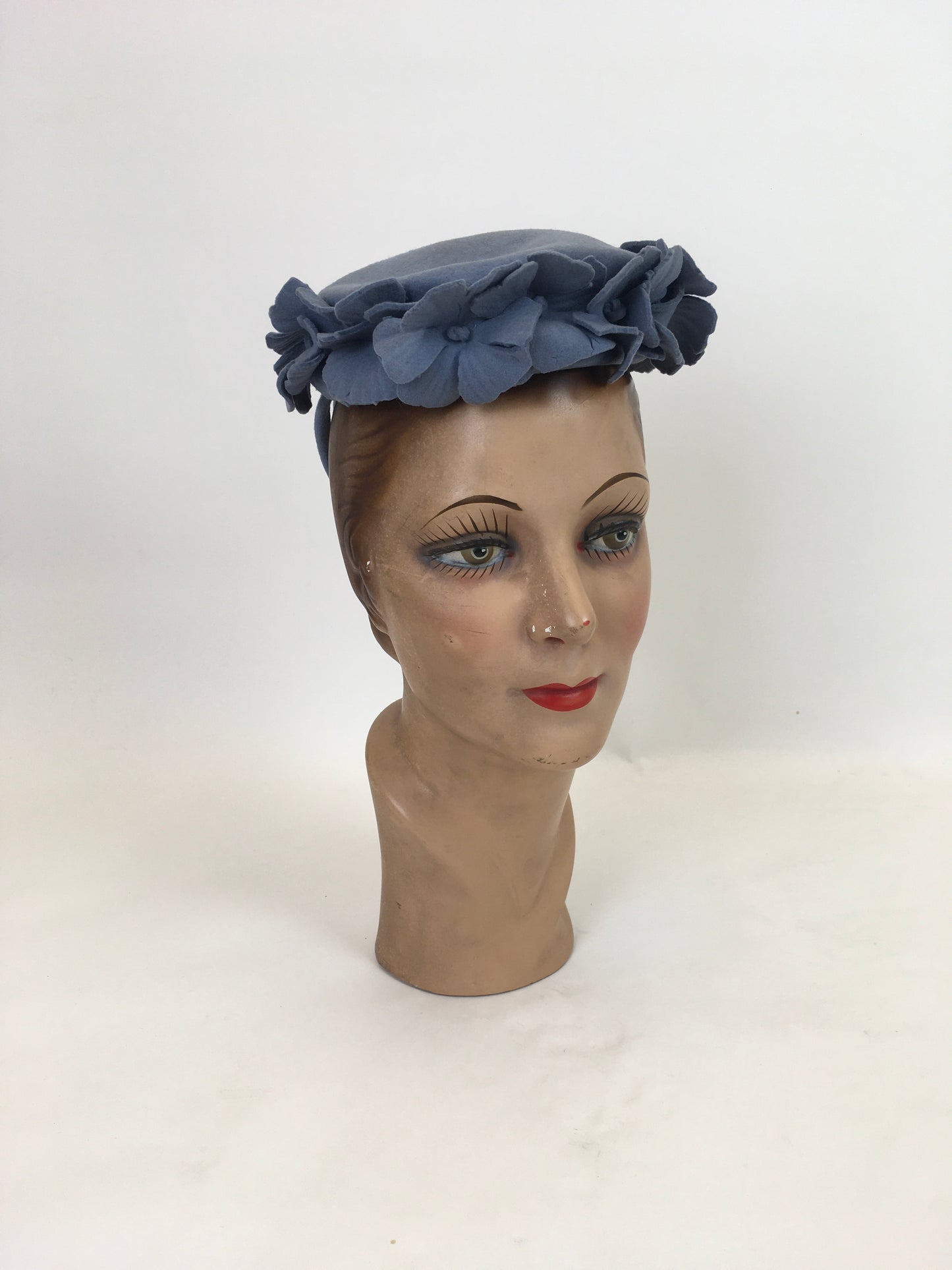 Original 1940’s New York Creations Felt Topper Hat - With Floral Adornment in Cornflower Blue