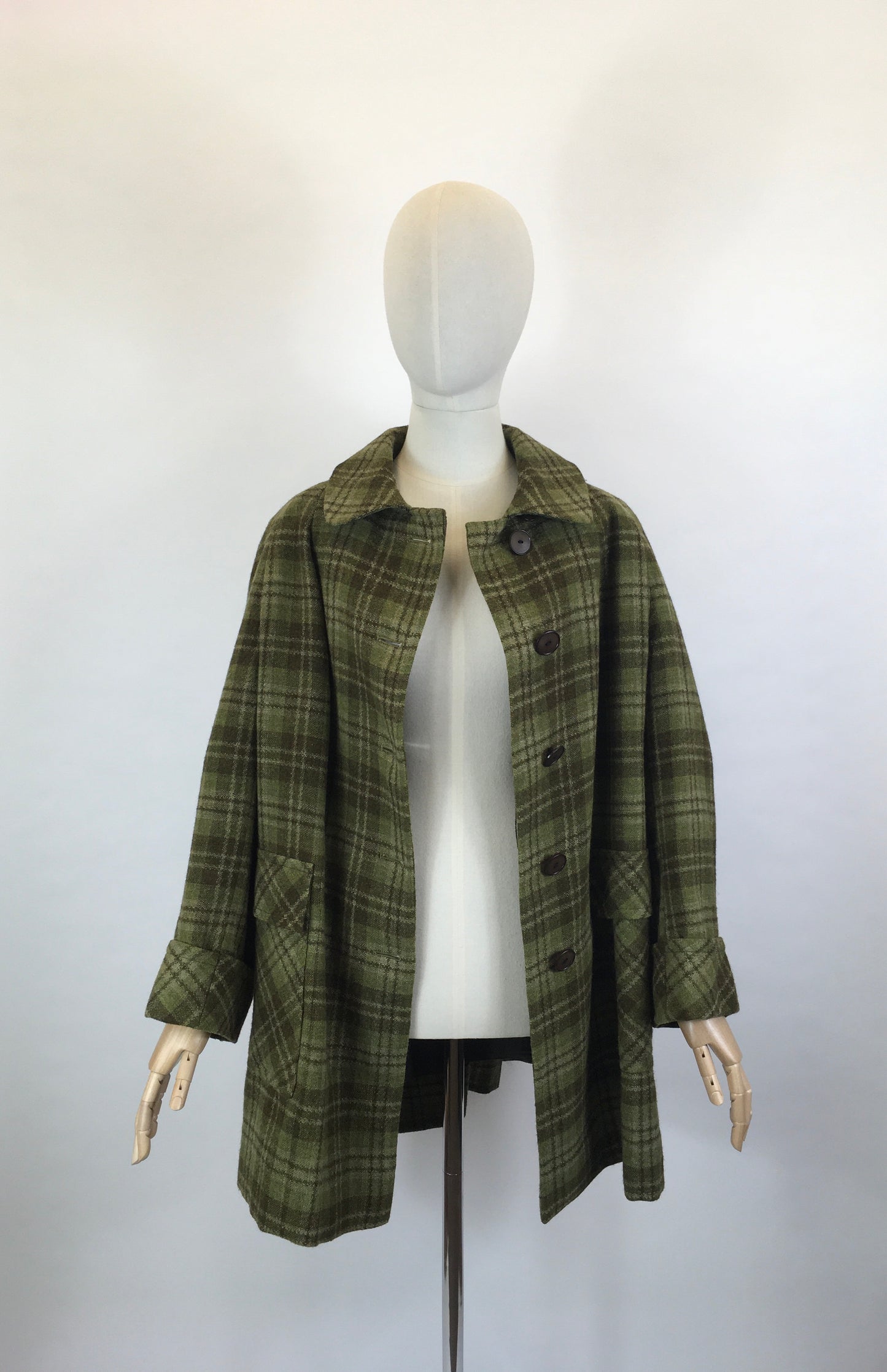 Original 1950’s FABULOUS Green Check Jacket/ Coat - Classic 50’s Styling & Great Pockets