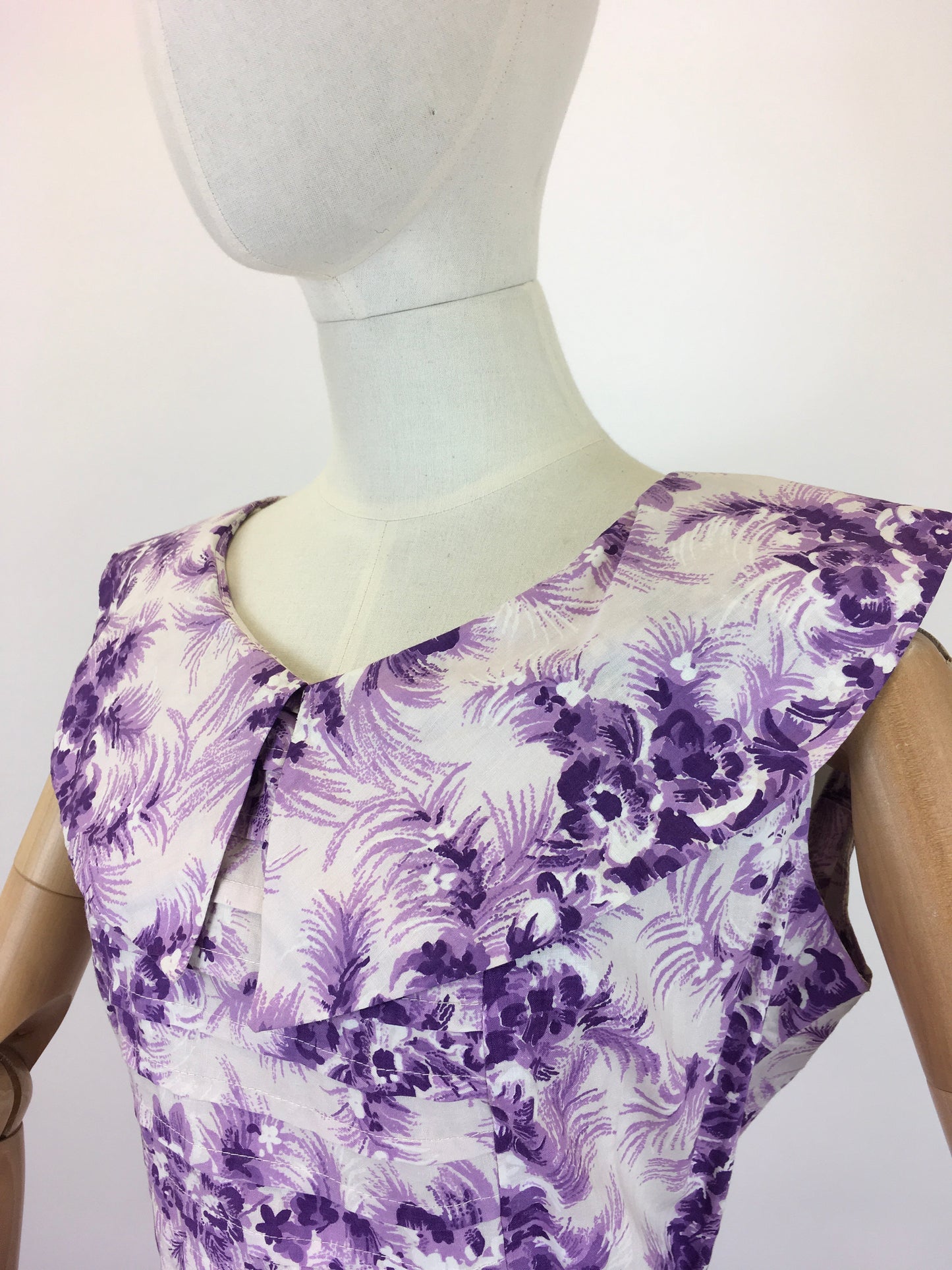 Original 1950’s Cotton Day Dress - In A Darling Rich Purple and Soft Lilac Floral