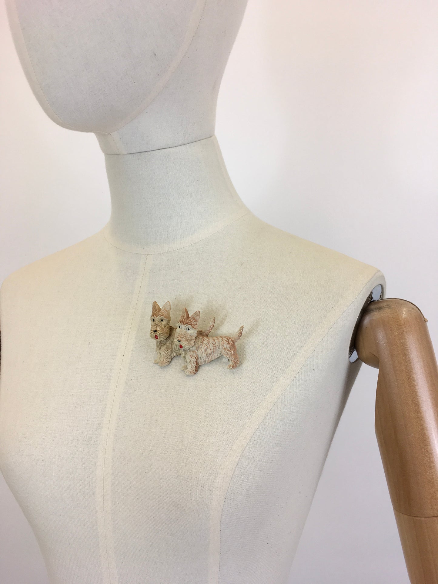 Original 1940’s Early Plastic Double Dog Brooch - With Moveable Heads and Nostalgic Charm