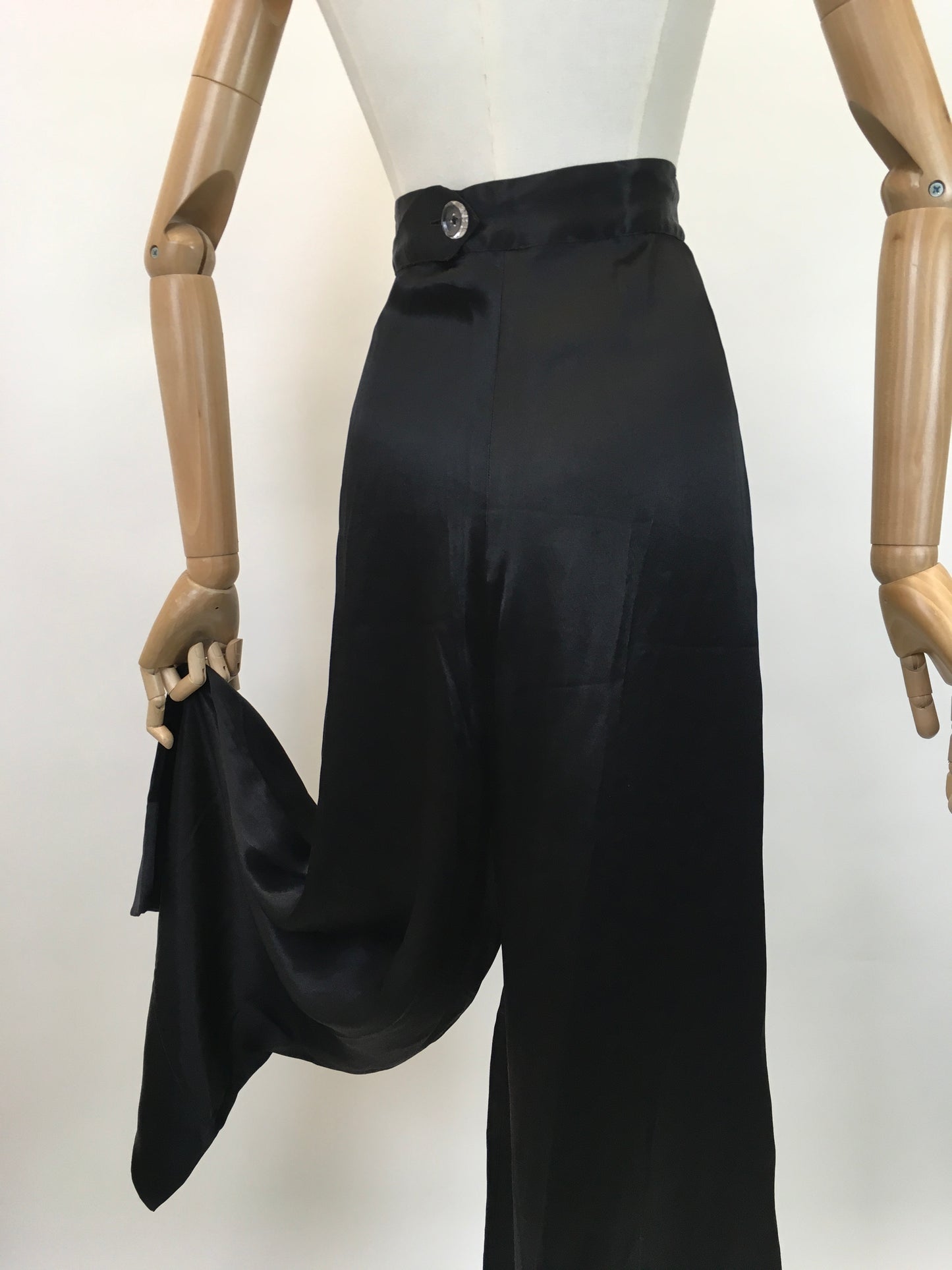 Original Sensational 1930's Palazzo Pants - In An Inky Black Rayon Silk