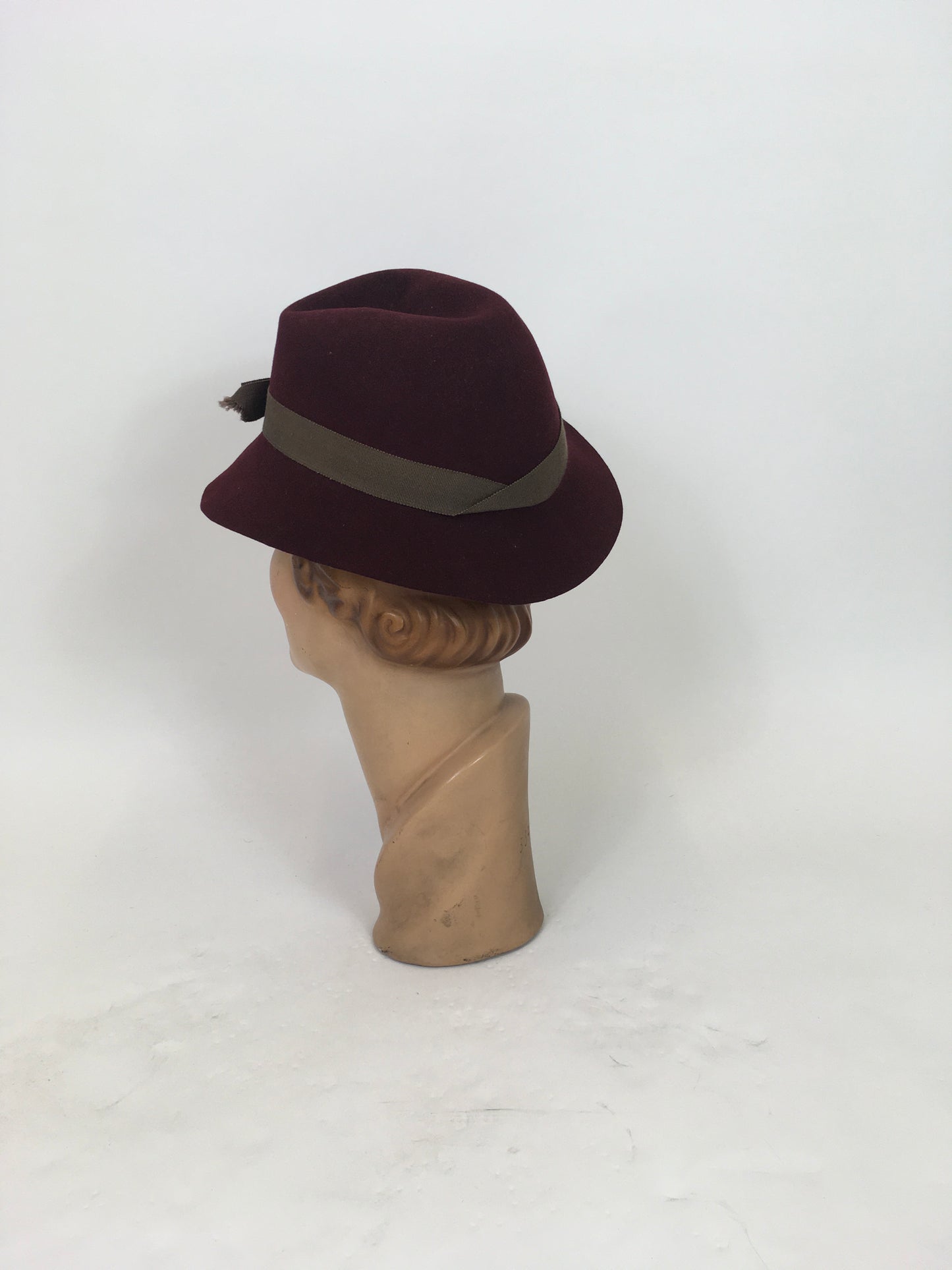 Original 1930's Fabulous Fedora Tilt Hat - In A Warm Winter Berry