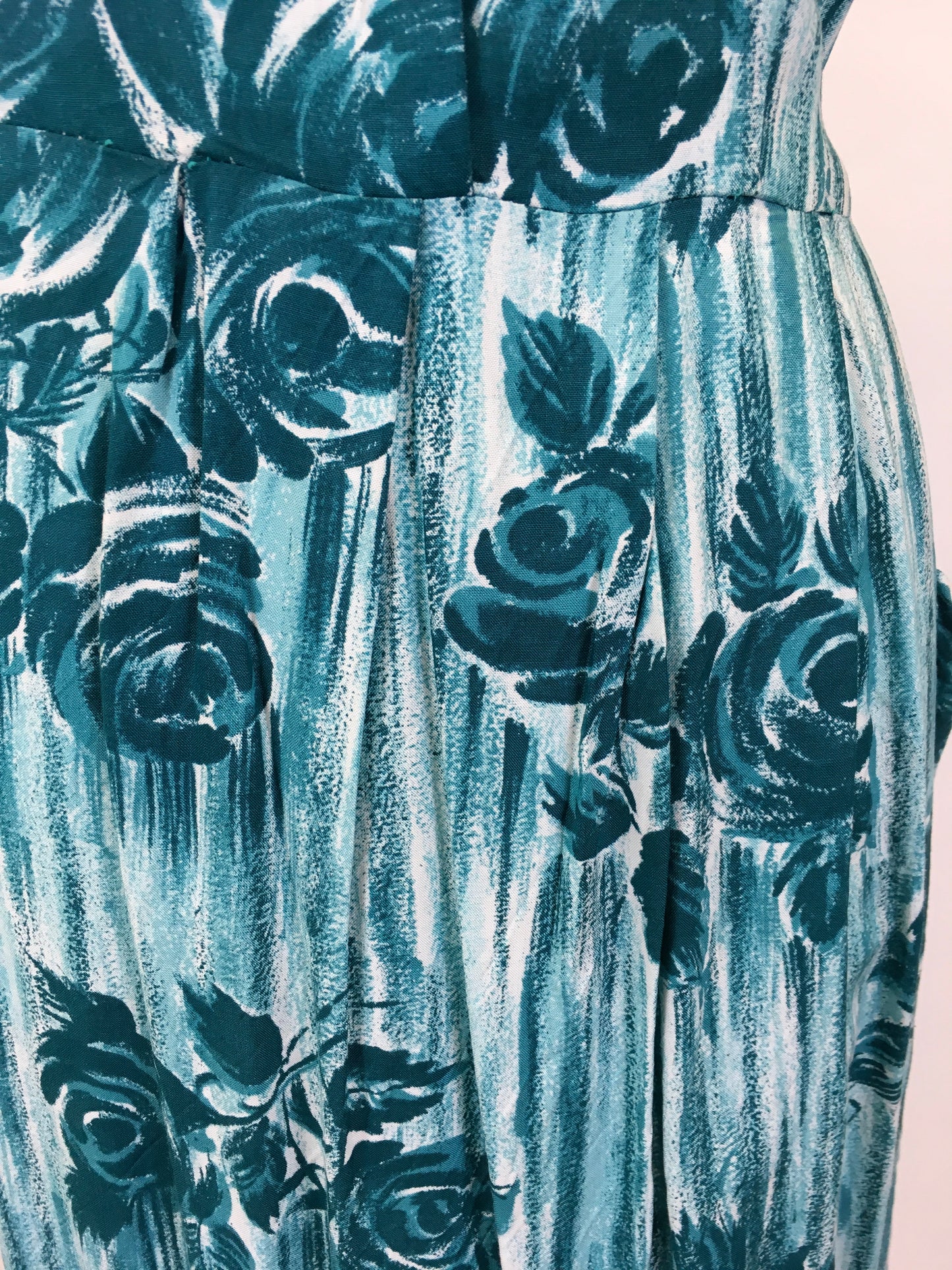 Original 1950’s VOLUP Cotton Day Dress - In A Lovely Rich Teal Colour Floral