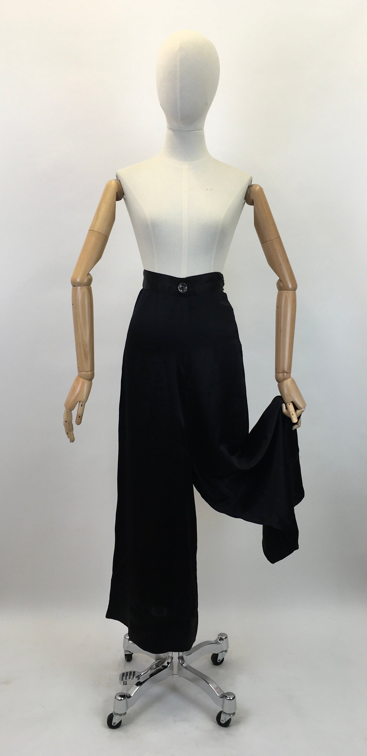 Original Sensational 1930's Palazzo Pants - In An Inky Black Rayon Silk