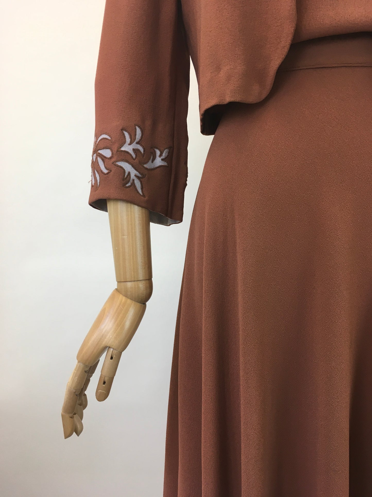 Original 1940's Darling 2Pc Dress & Bolero Set - In A Soft Brown With Grey Accents