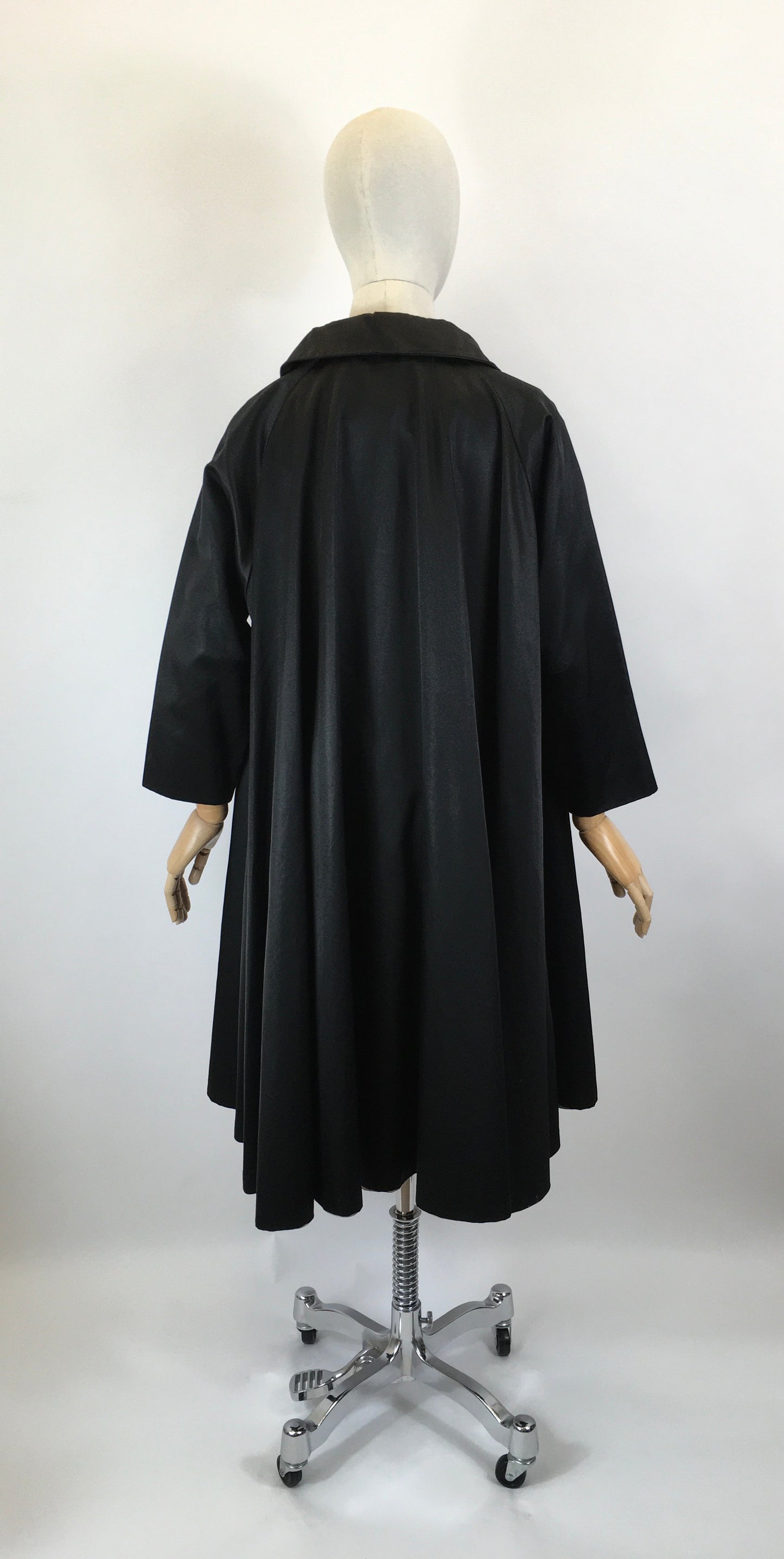 Original 1950’s Stunning Black Evening Coat - In A Lush Noir Sateen