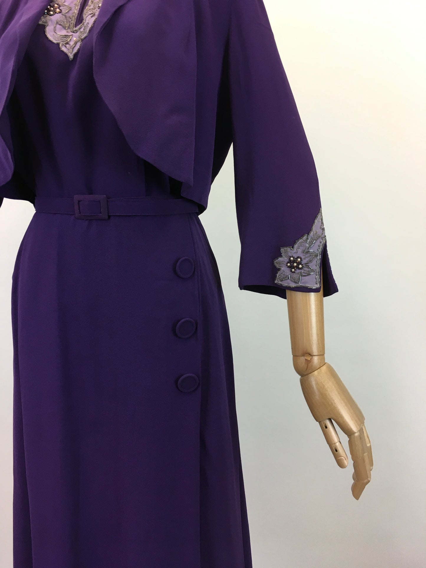 Original 1940's Amazing 3pc Set In Cadbury Purple - With Sensational Beadwork Detailing