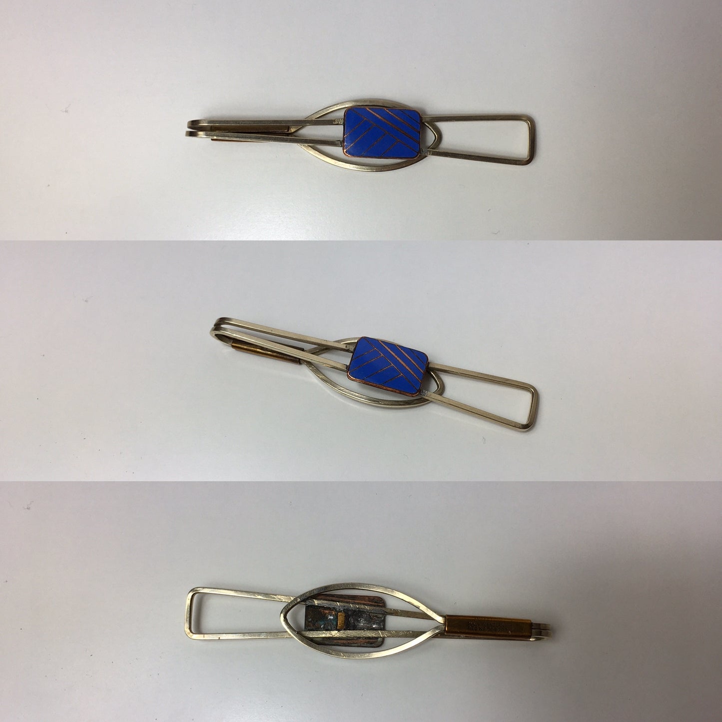 Original Gents Tie Pin - Lovely Shape and Has A contrast Geometric Blue to the Front