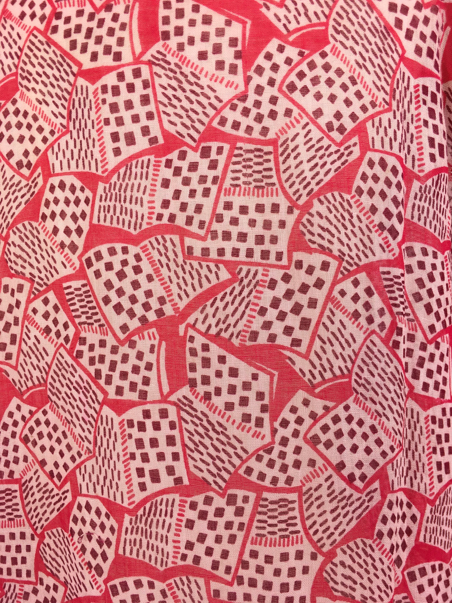 Original Early 1930s Darling Day Dress - In a Fabulous Deco Almost Book Print Cotton Lawn with Scalloped Hem Detailing