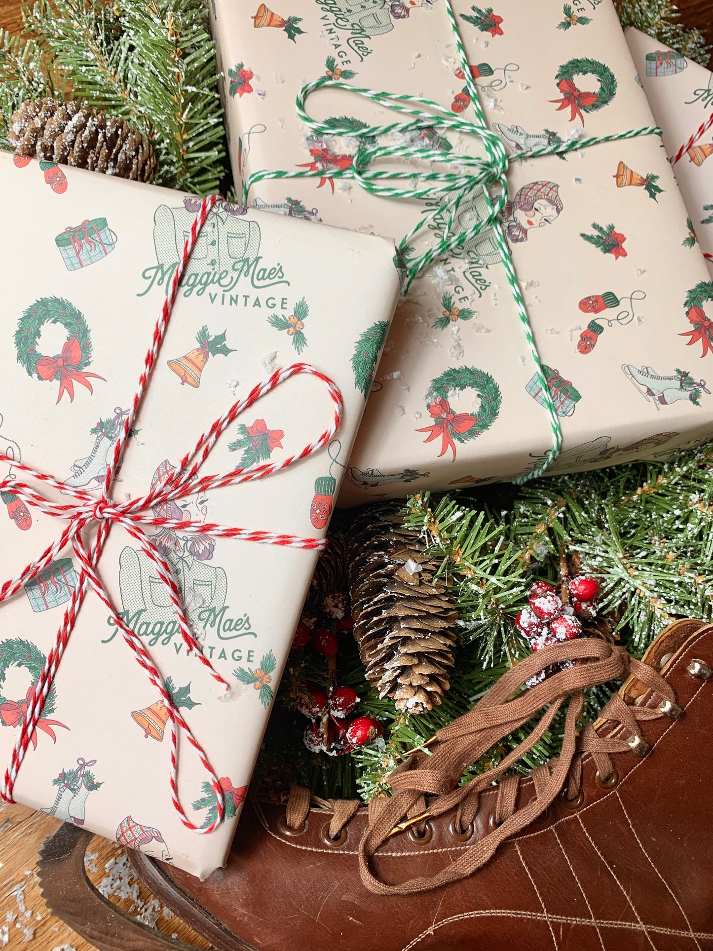 Gift Wrapping Service with Festive Wrapping Paper & Ribbon / Twine - Exclusively Designed By Shropshire Illustrator Hannah Chumbley