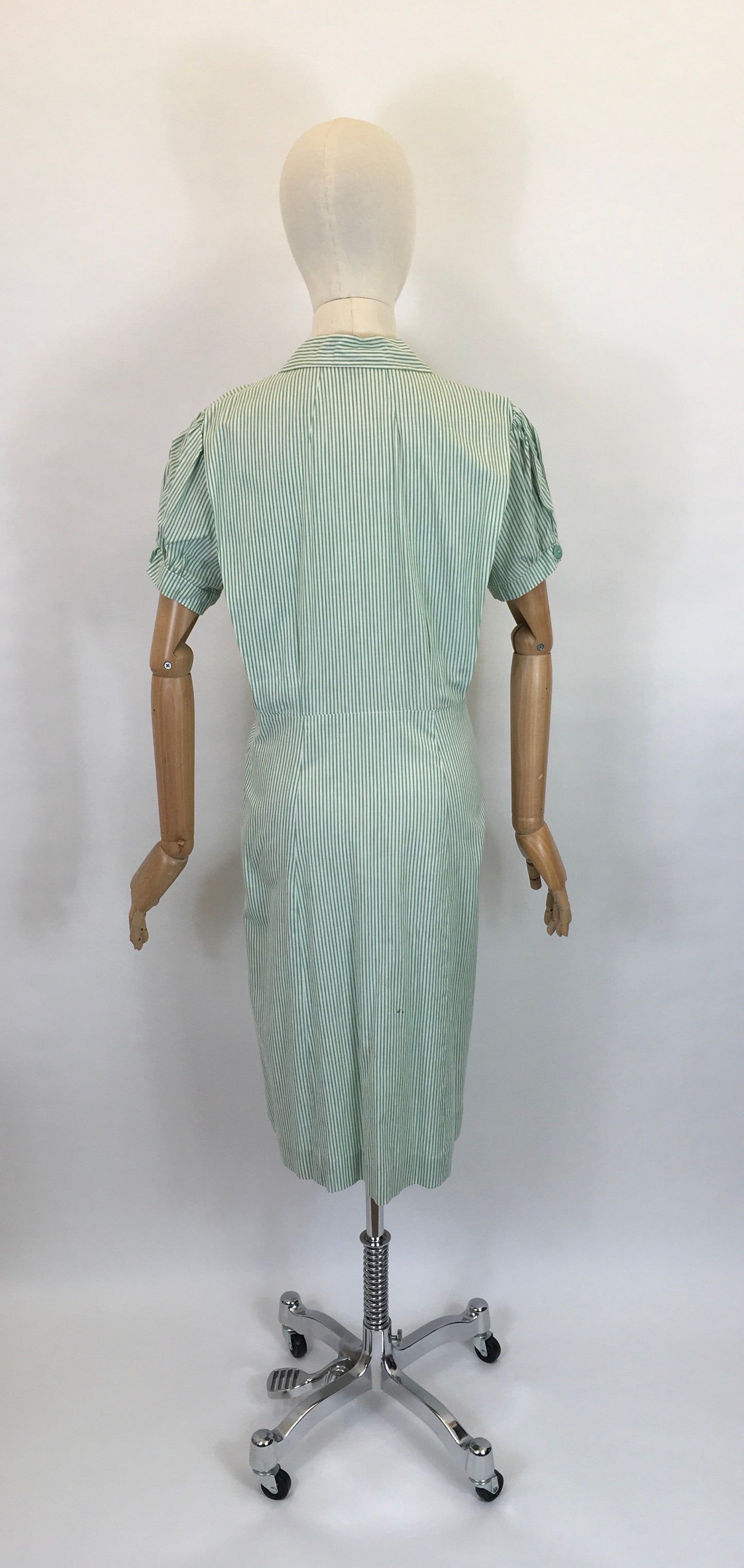 Original 1940’s Green & White Striped Dress - ‘ Joyce the Bright’ Patented Label