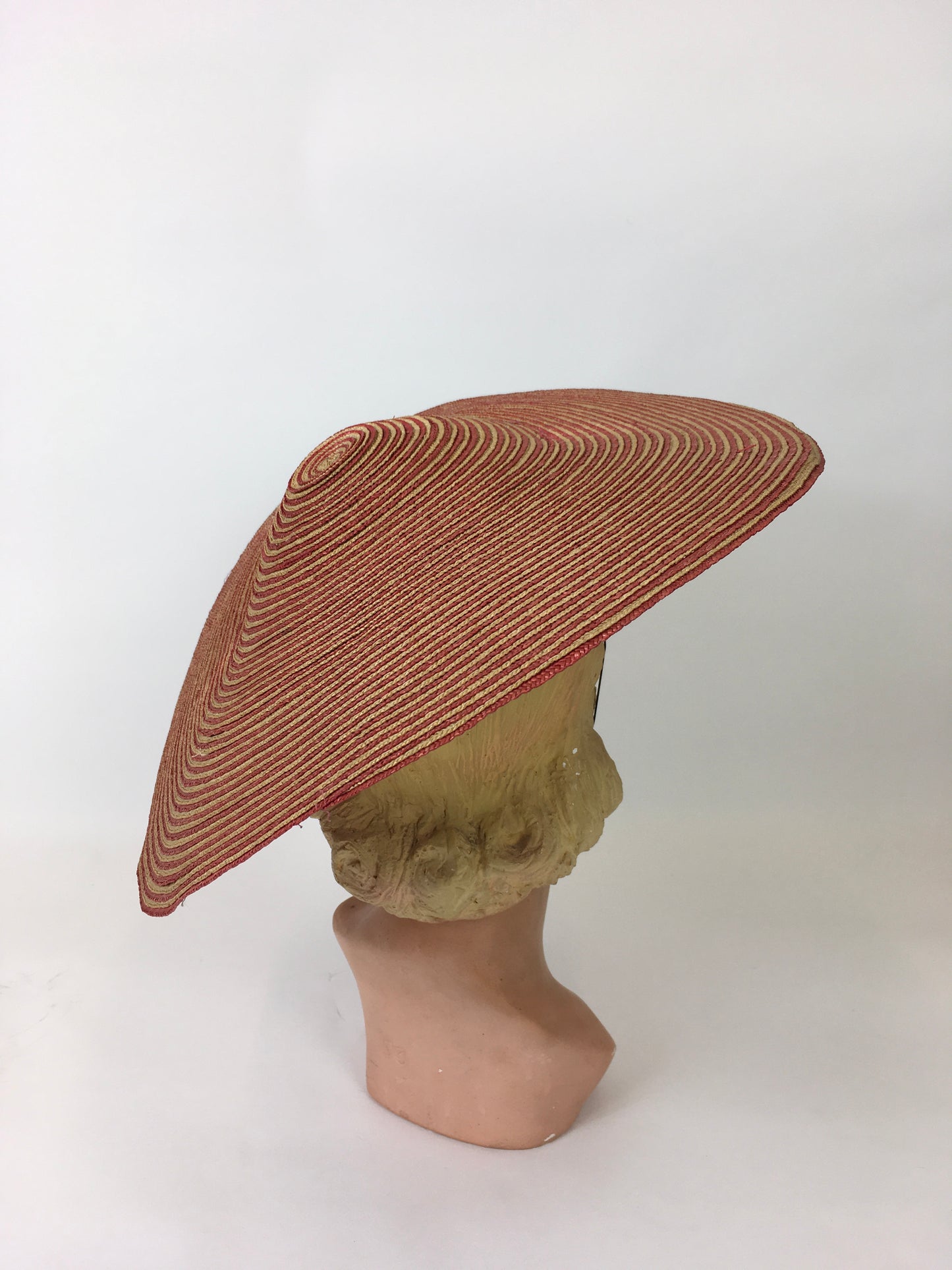 Original 1940’s Wide Straw Sun Hat - In A Beautiful Red & Natural Straw