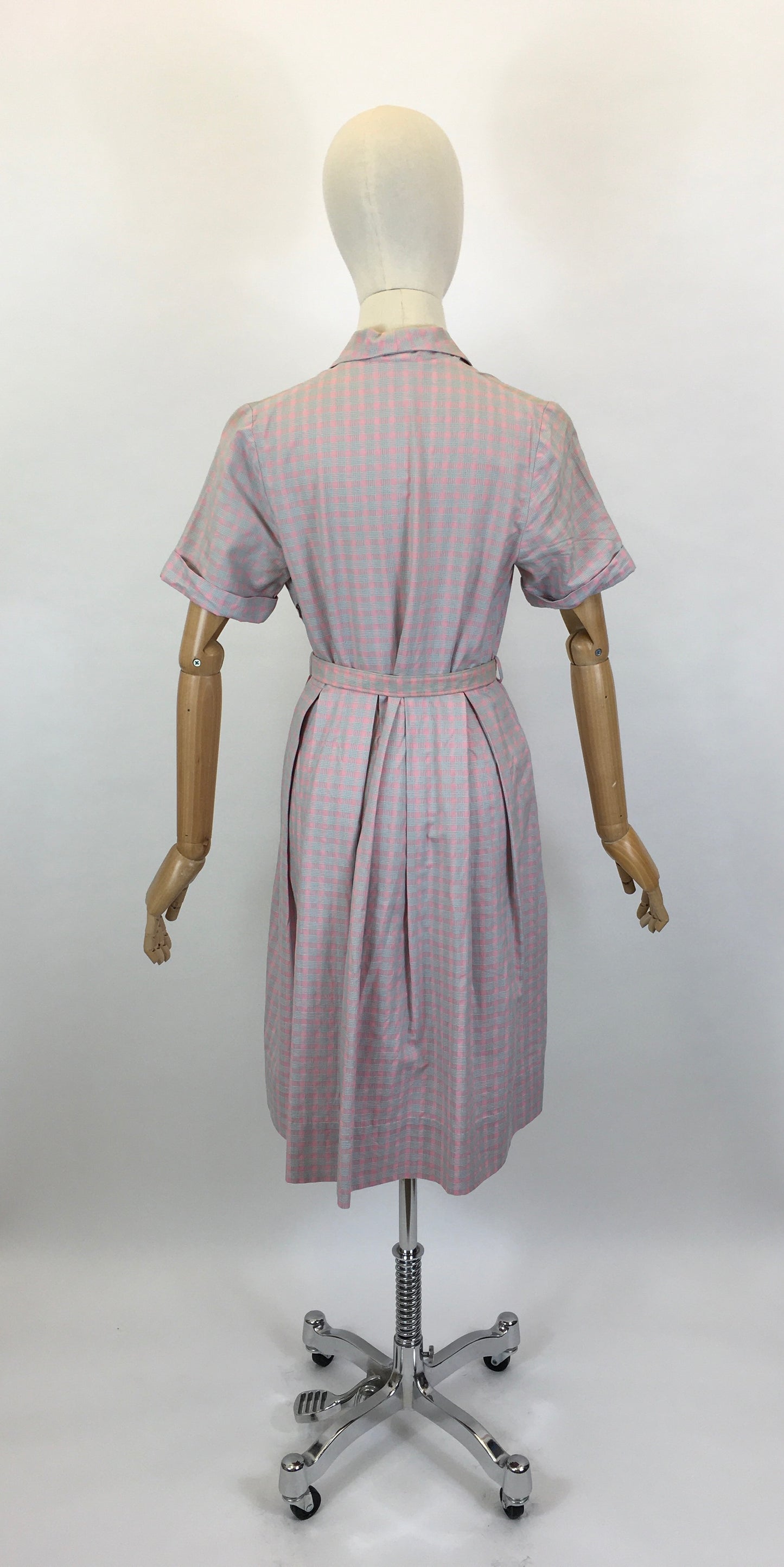Original 1950’s Darling Cotton Day Dress - In A Muted Pink & Grey Check