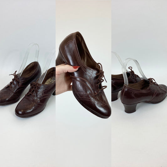 Original 1940s Fabulous Lace Up Brogues - In Chocolate Brown