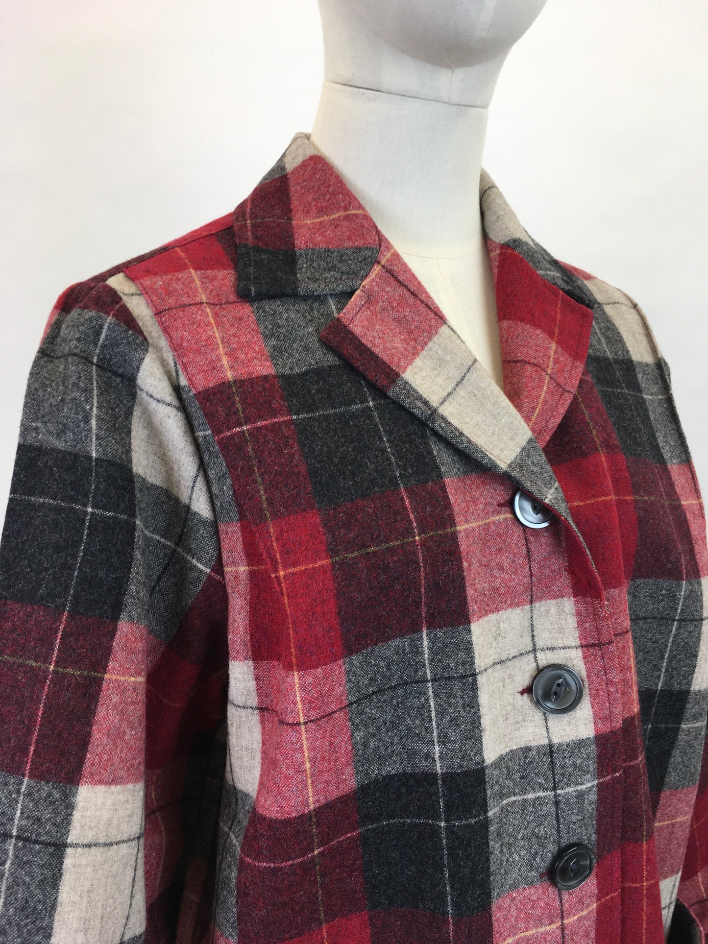 Original 1960’s Pendleton Check Jacket - In Lovely Warm Reds, Black’s and Ivories
