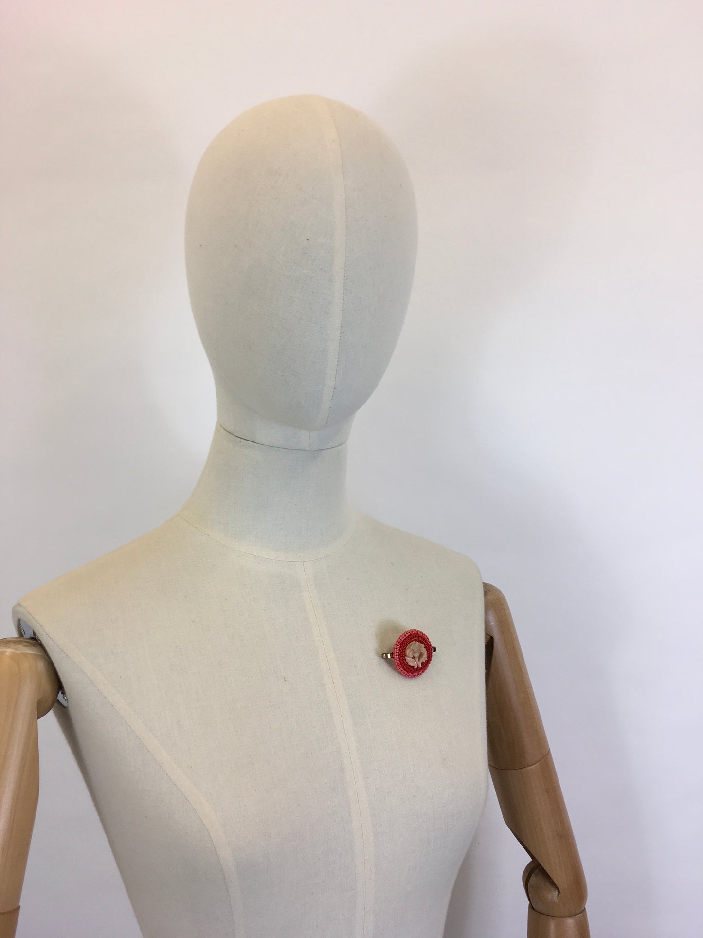 Original 1940’s Make Do And Mend Telephone Cord Brooch - In Powdered Pink and Lipstick Coral