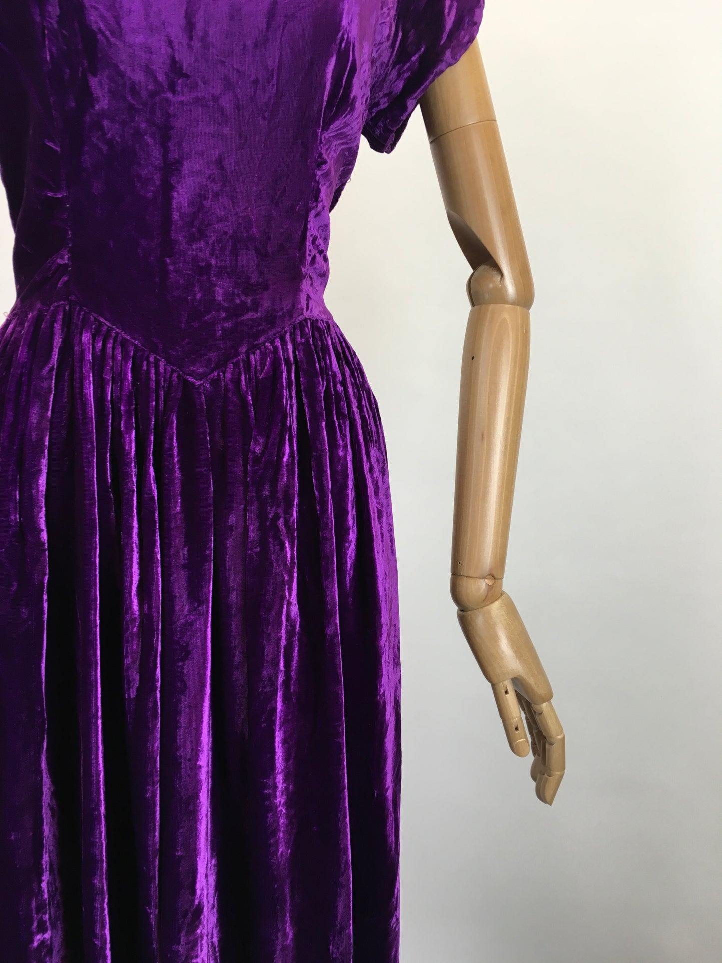 Original Late 1930's Early 1940's Silk Velvet Gown - In A Striking Cadbury Purple