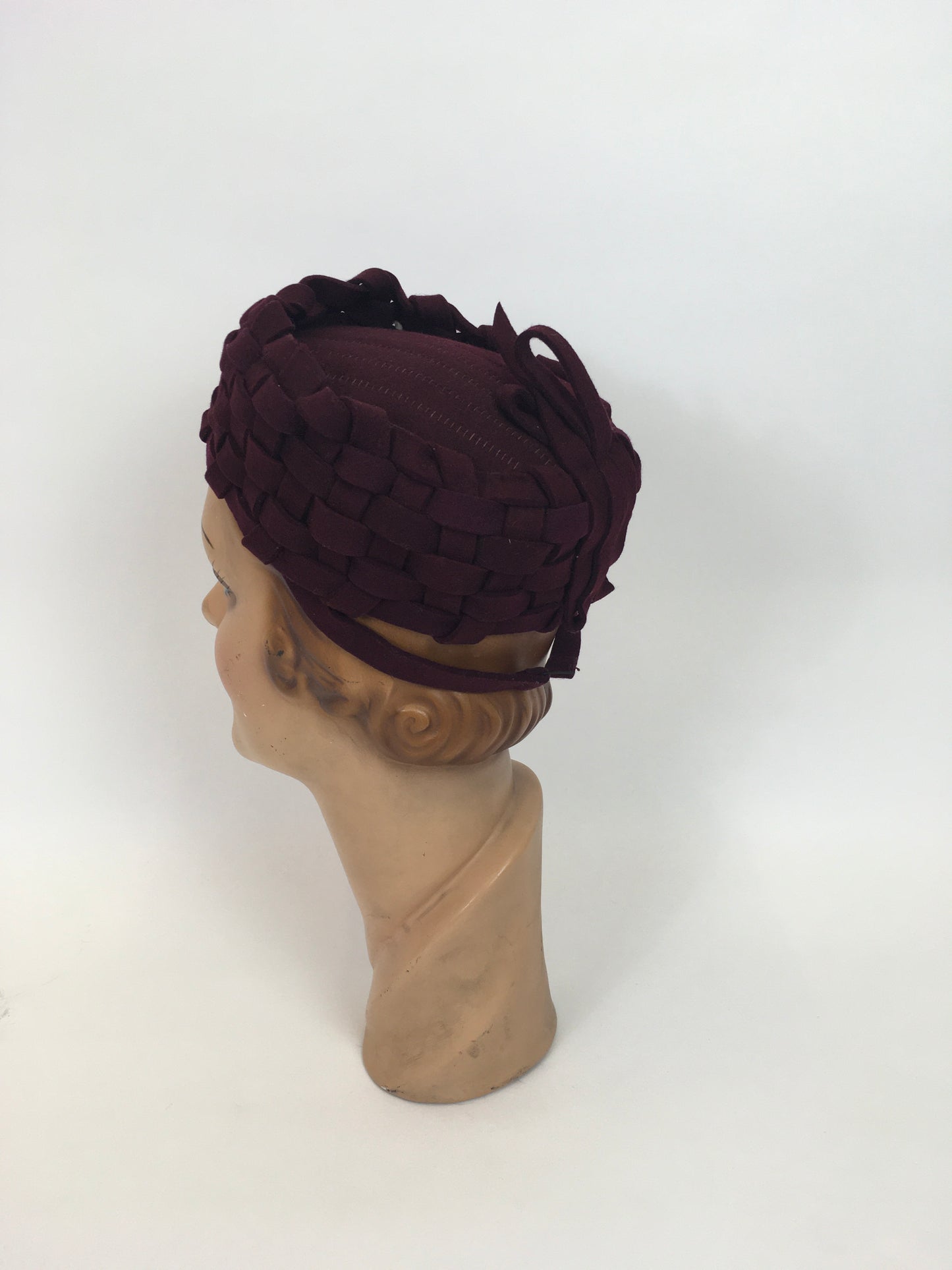 Original 1940s Deep Burgundy Felt Topper Hat - With Stunning Lattice Work Detailing