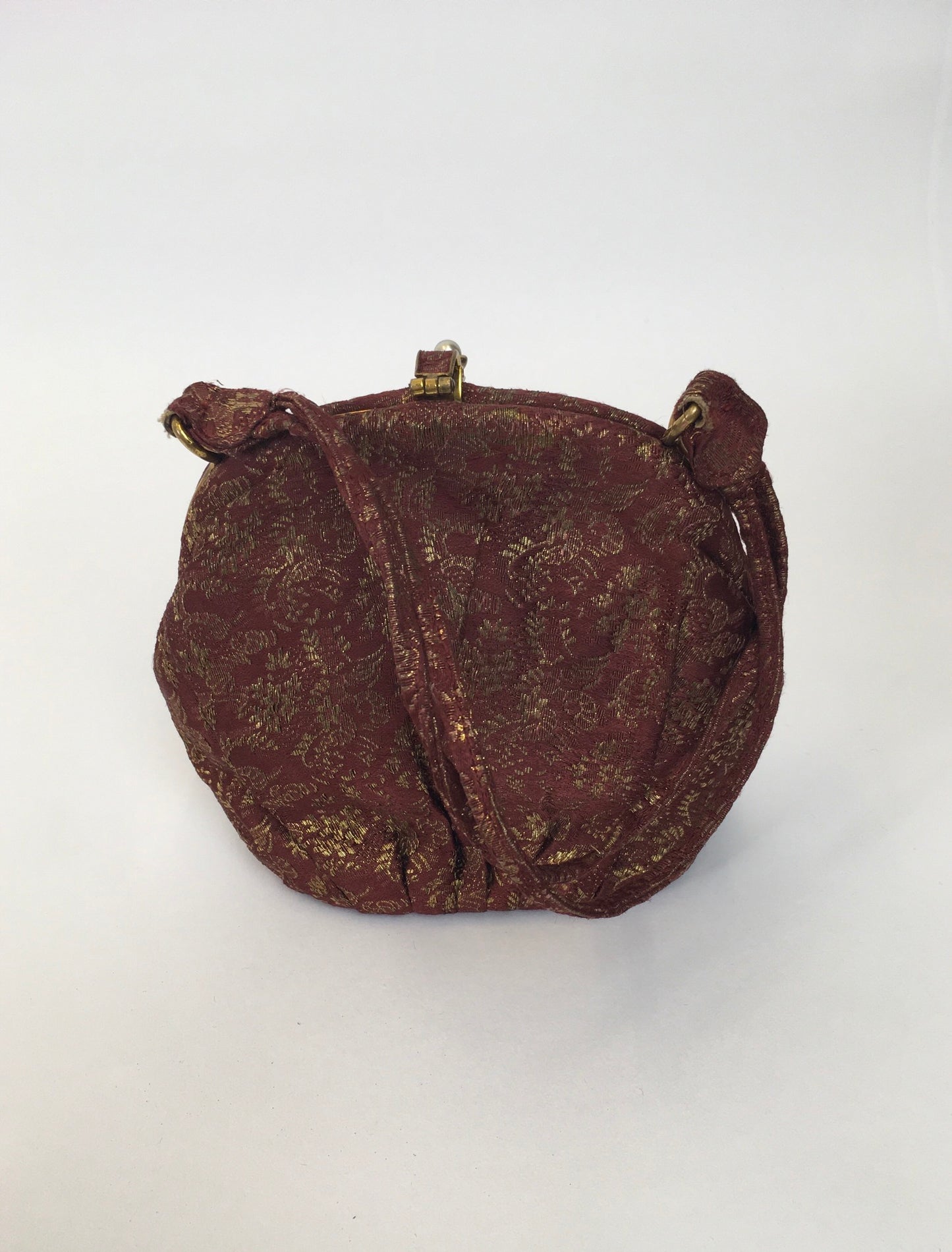 Original 1930’s Lame Evening Bag - In A Beautiful Burgundy with Gold Lame Floral Brocade