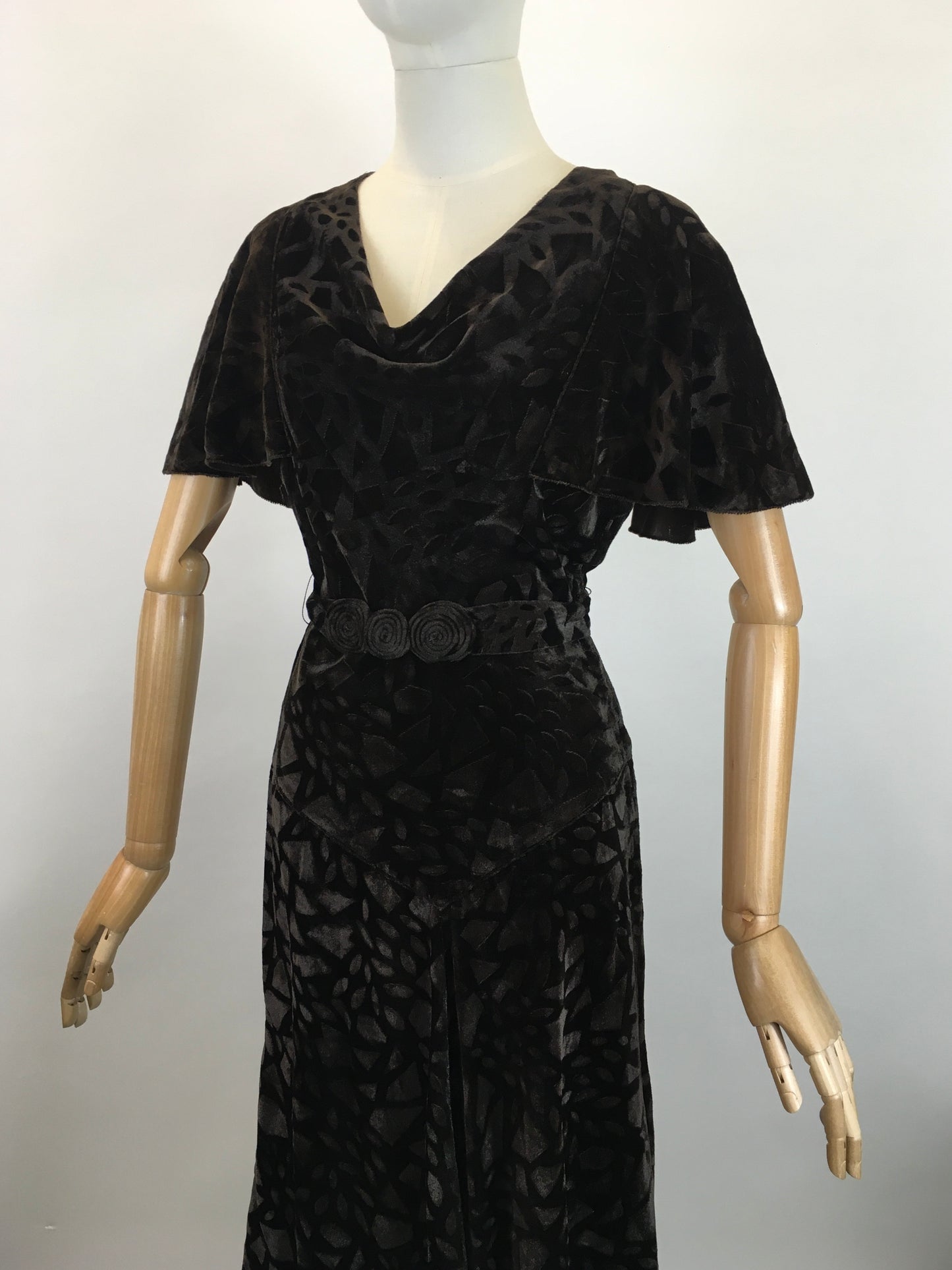Original 1930's Sensational Evening Gown - In A Rich Dark Chocolate Devore