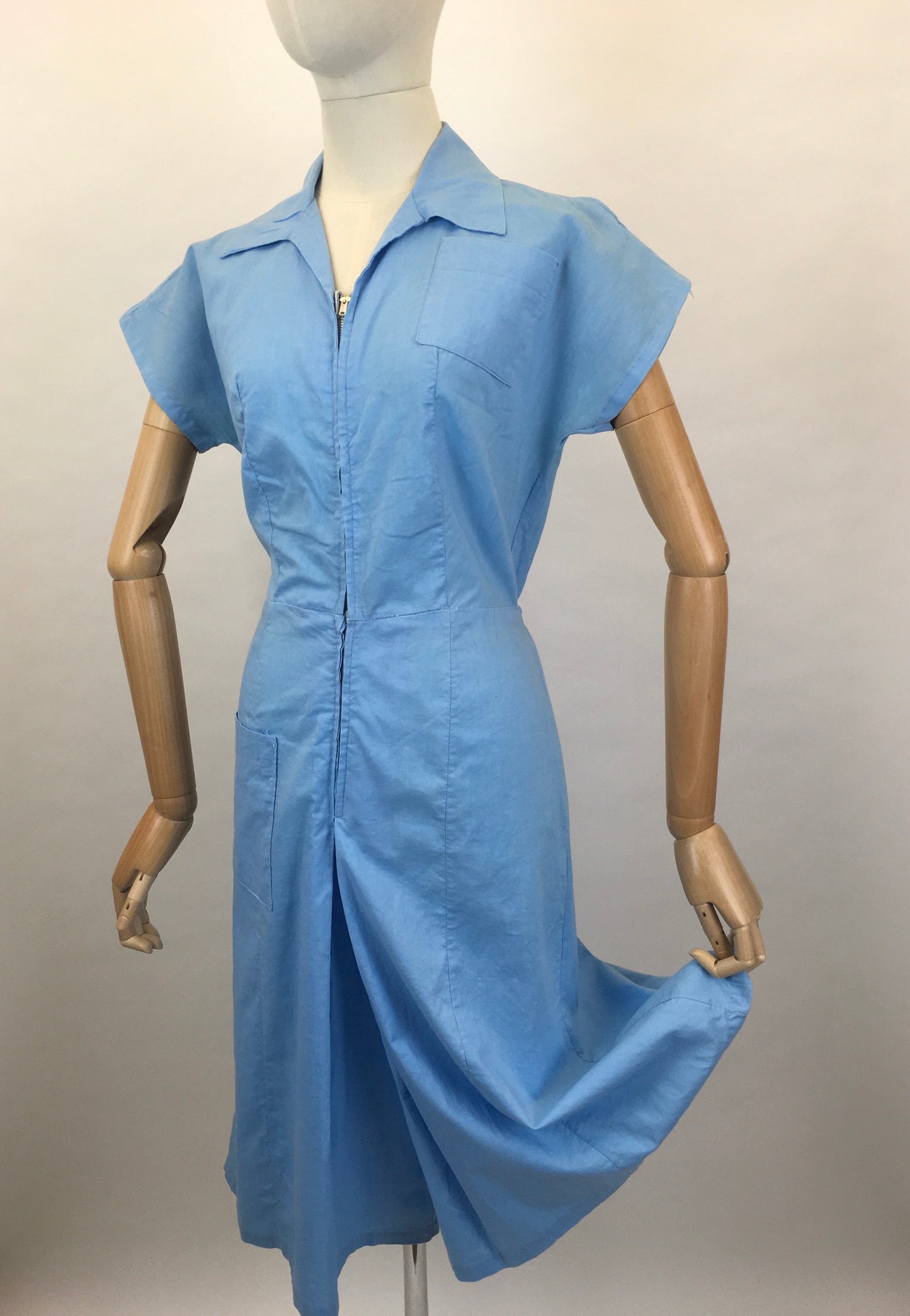 Original 1940’s Homemade Zip Front Playsuit - In a Lovely Sky Blue Cotton