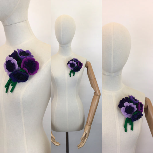 Reproduction Vintage 1940’s Make Do and Mend Floral Corsage - In Rich Purples and Greens